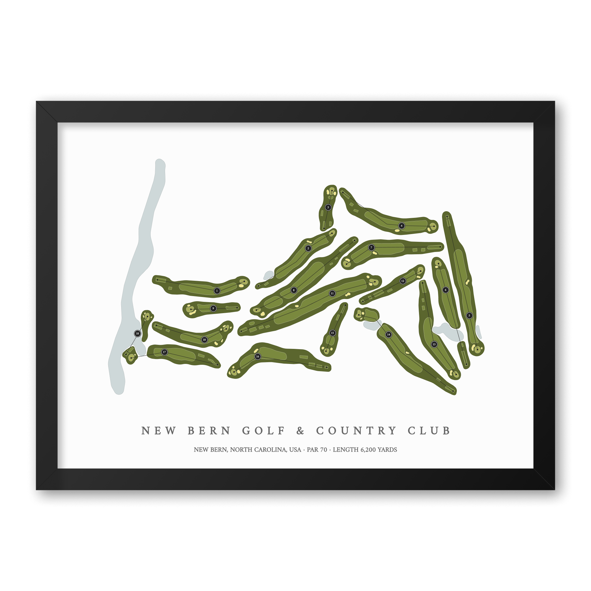New Bern Golf & Country Club | Golf Course Print | Black Frame