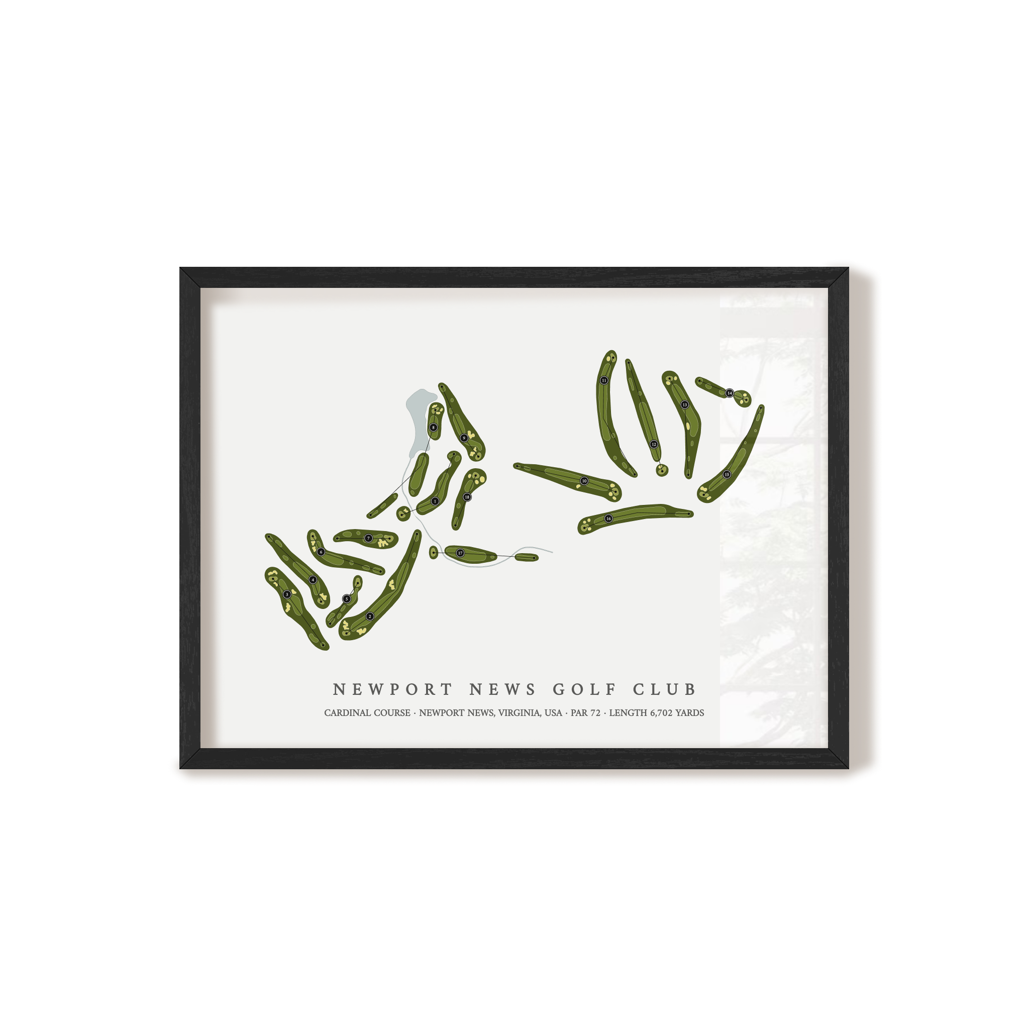 Newport News Golf Club - Cardinal Course | Golf Course Map | Black Frame