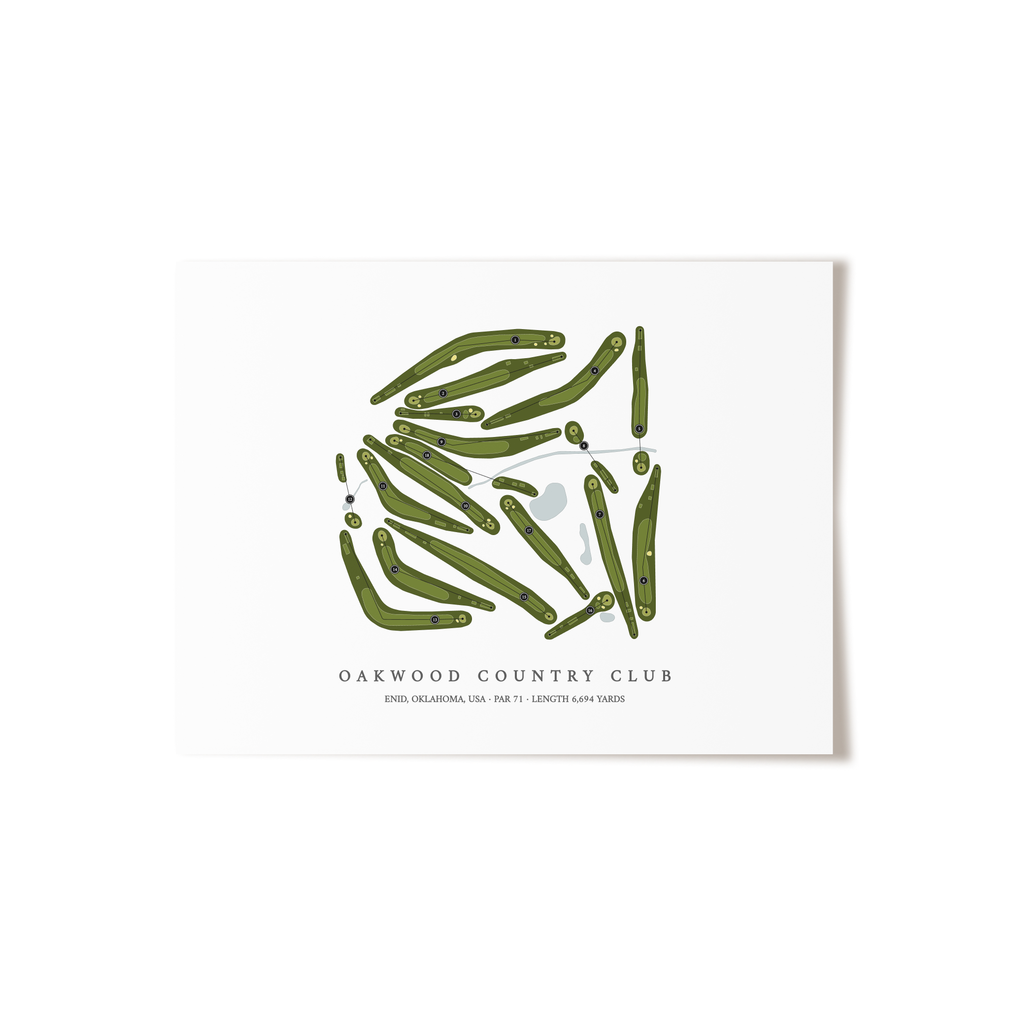 Oakwood Country Club | Golf Course Map | Unframed