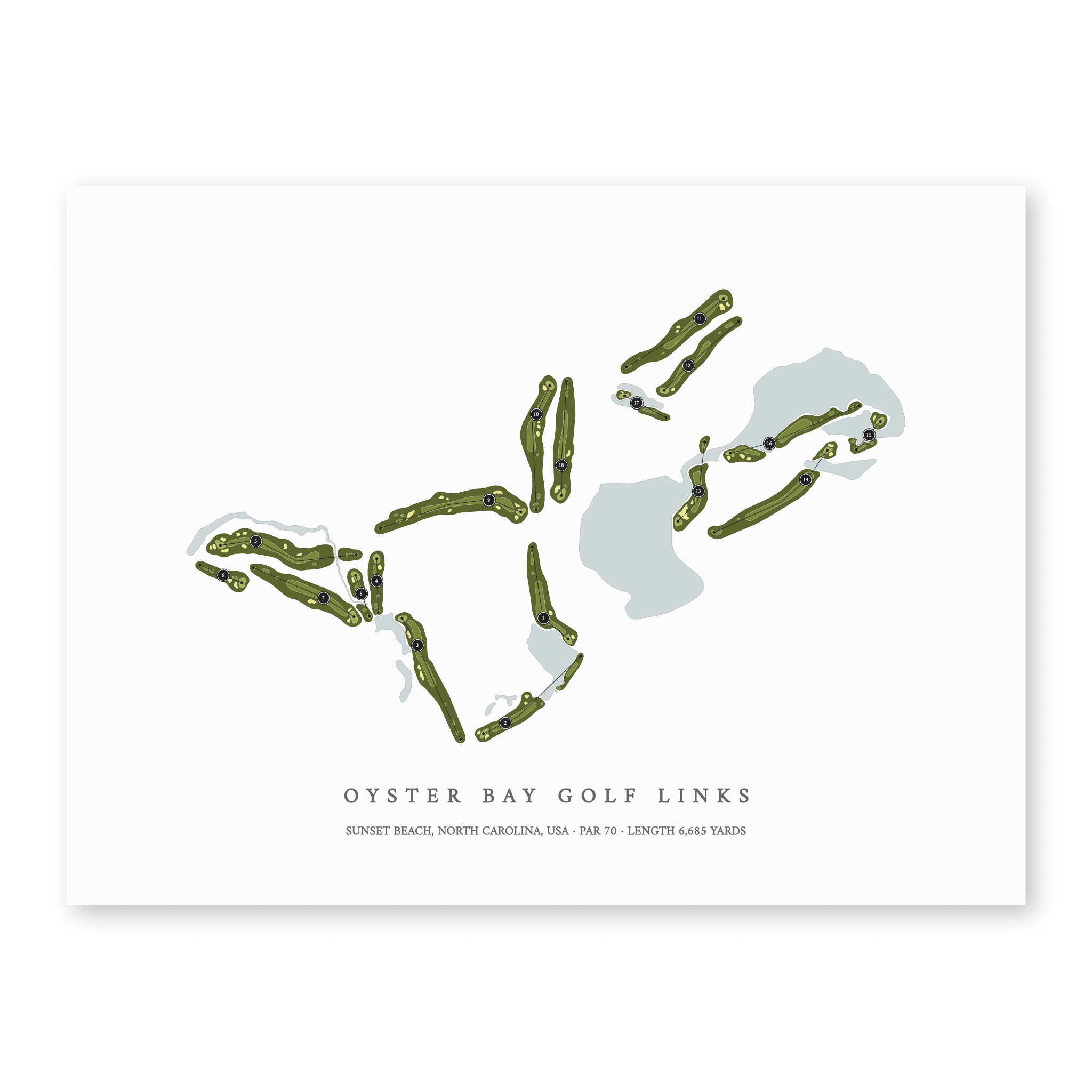 Oyster Bay Golf Links | Golf Course Map | Unframed