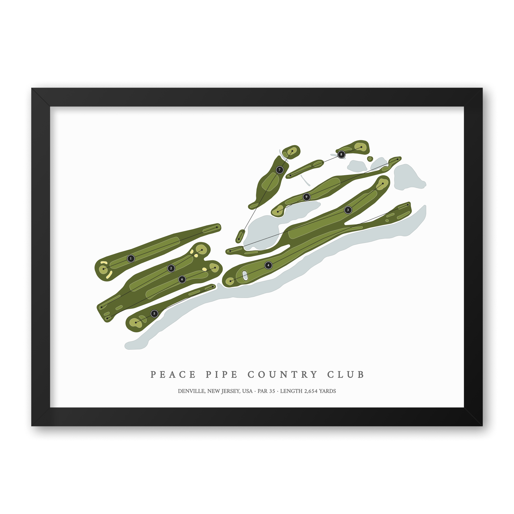 Peace Pipe Country Club | Golf Course Map | Black Frame With Hole Numbers