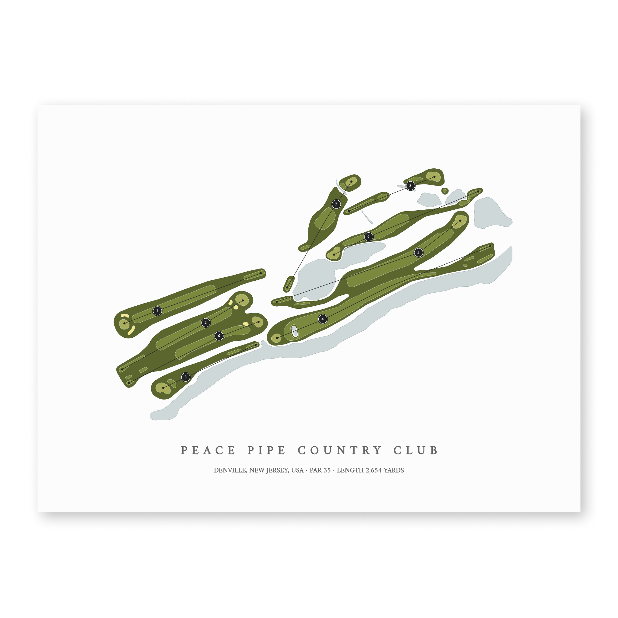 Peace Pipe Country Club | Golf Course Map | Unframed With Hole Numbers