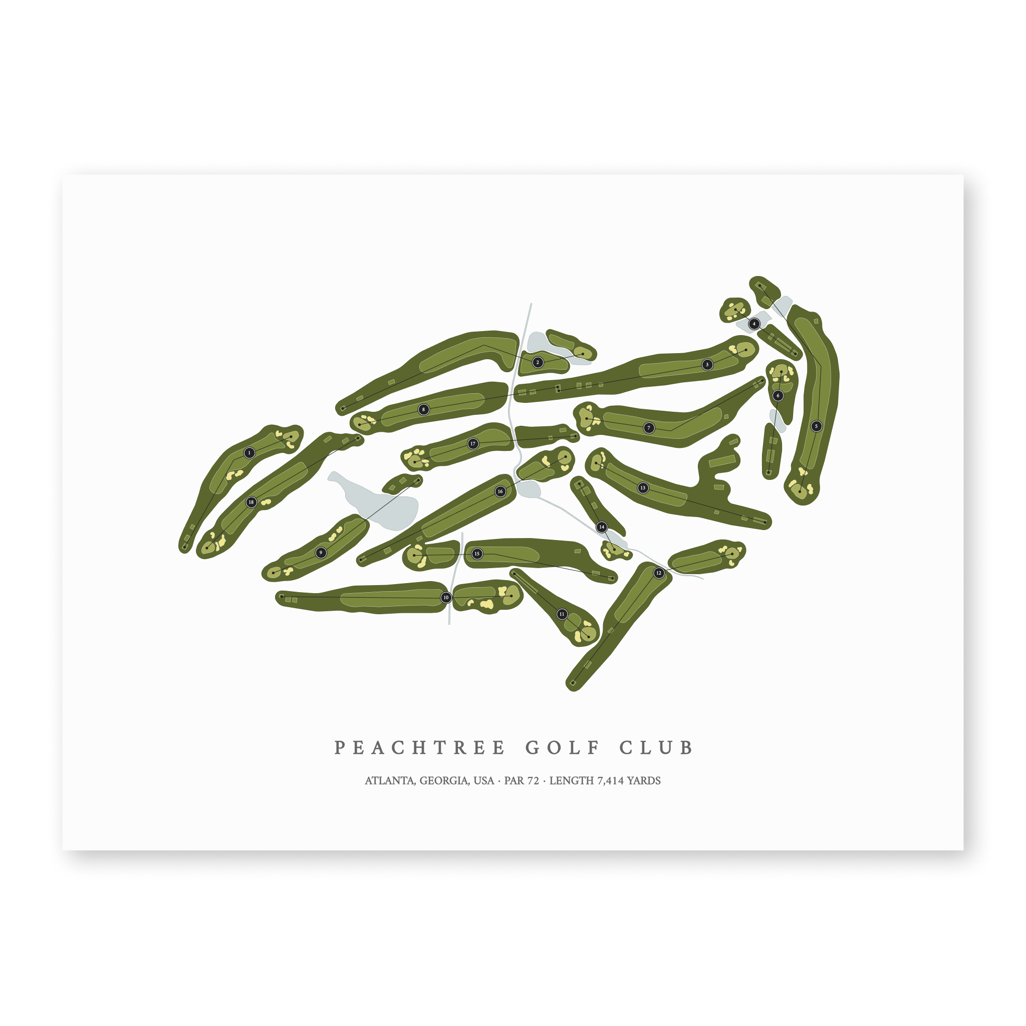 Peachtree Golf Club | Golf Course Print | Unframed
