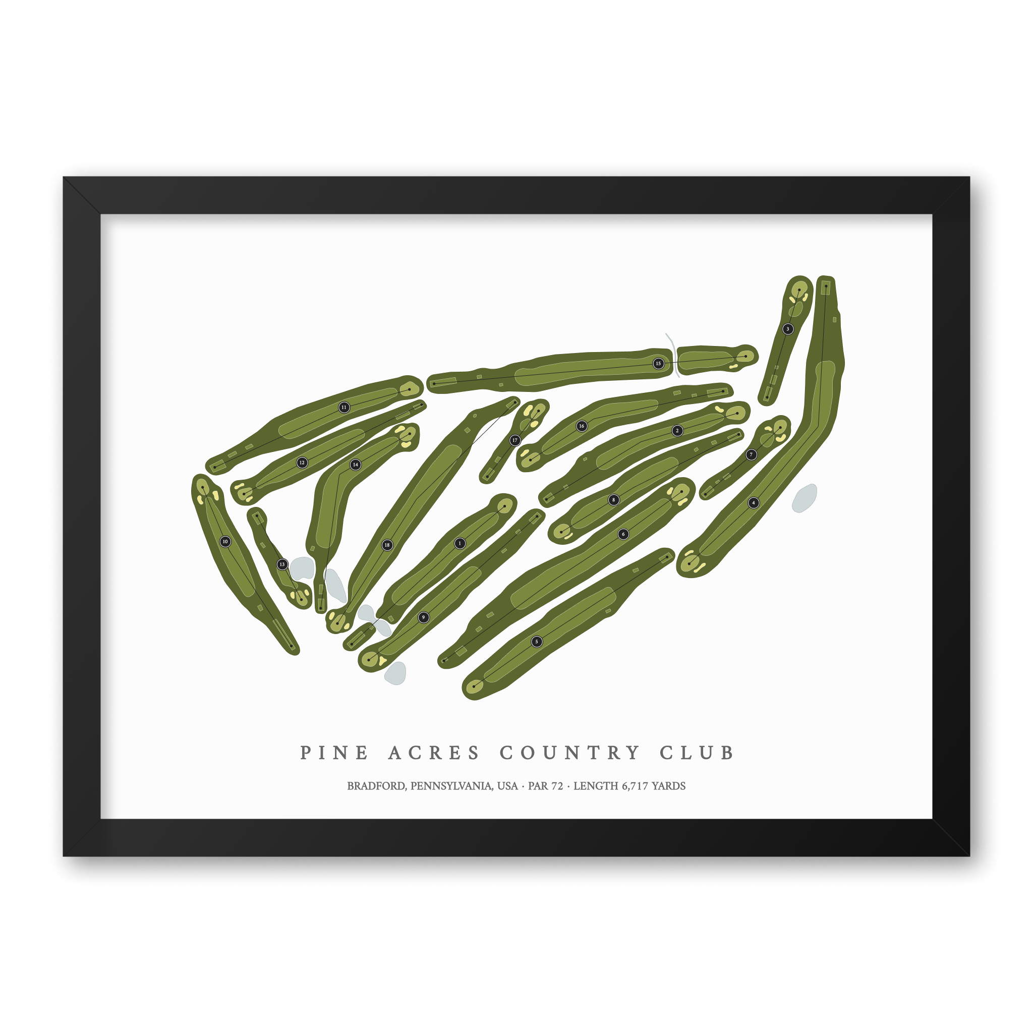 Pine Acres Country Club | Golf Course Map | Black Frame