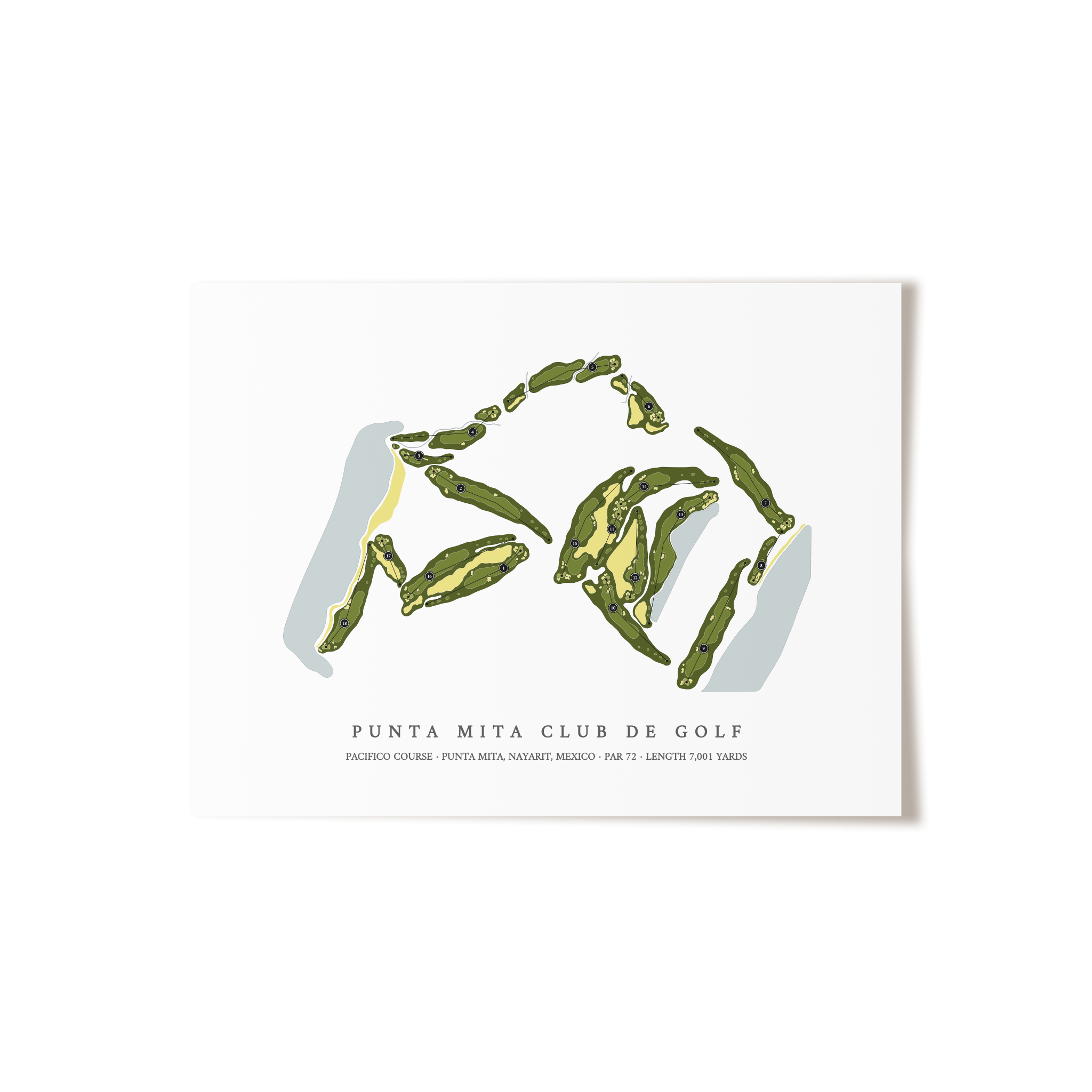 Punta Mita Club de Golf - Pacifico Course | Golf Course Map | Unframed