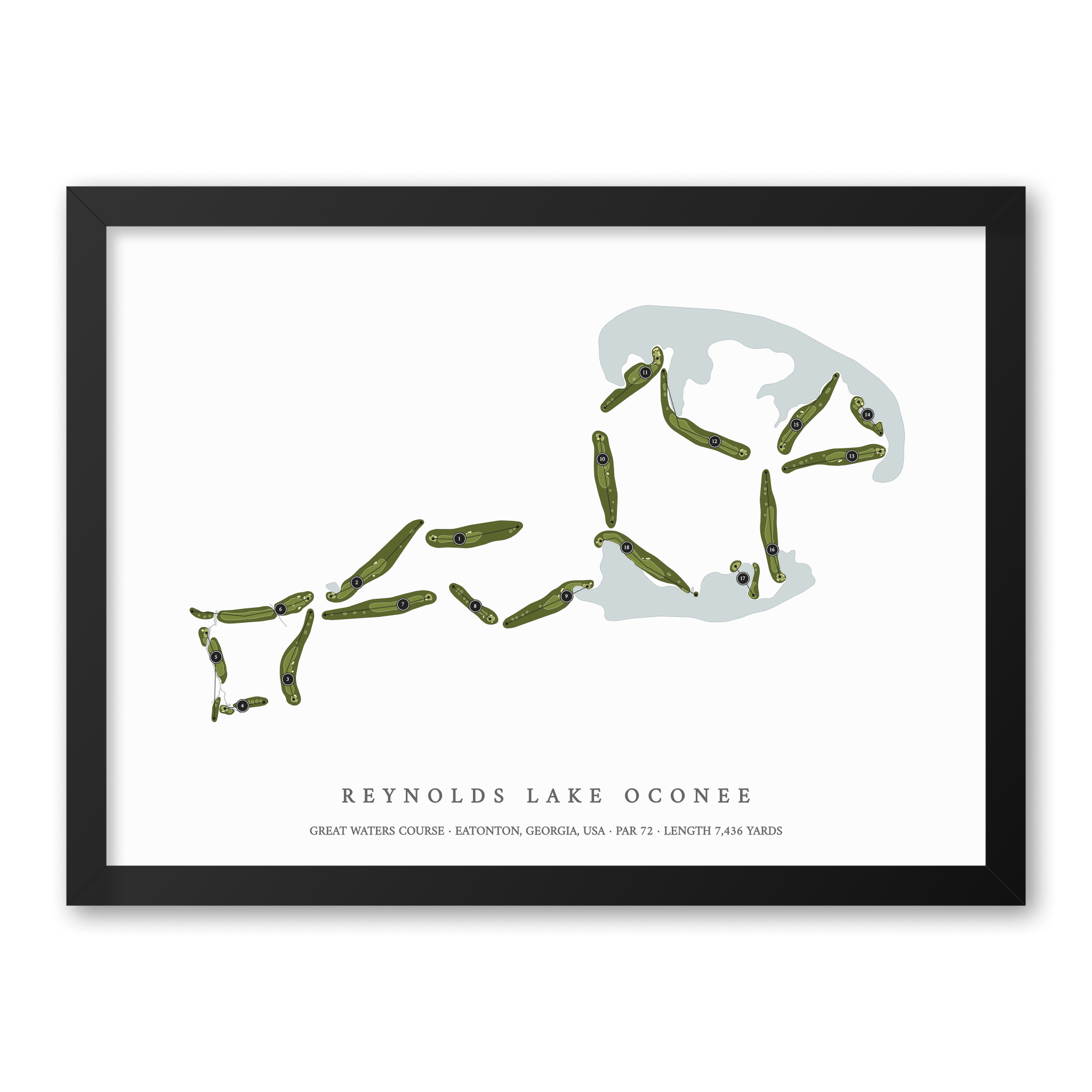 Reynolds Lake Oconee - Great Waters | Golf Course Map | Black Frame