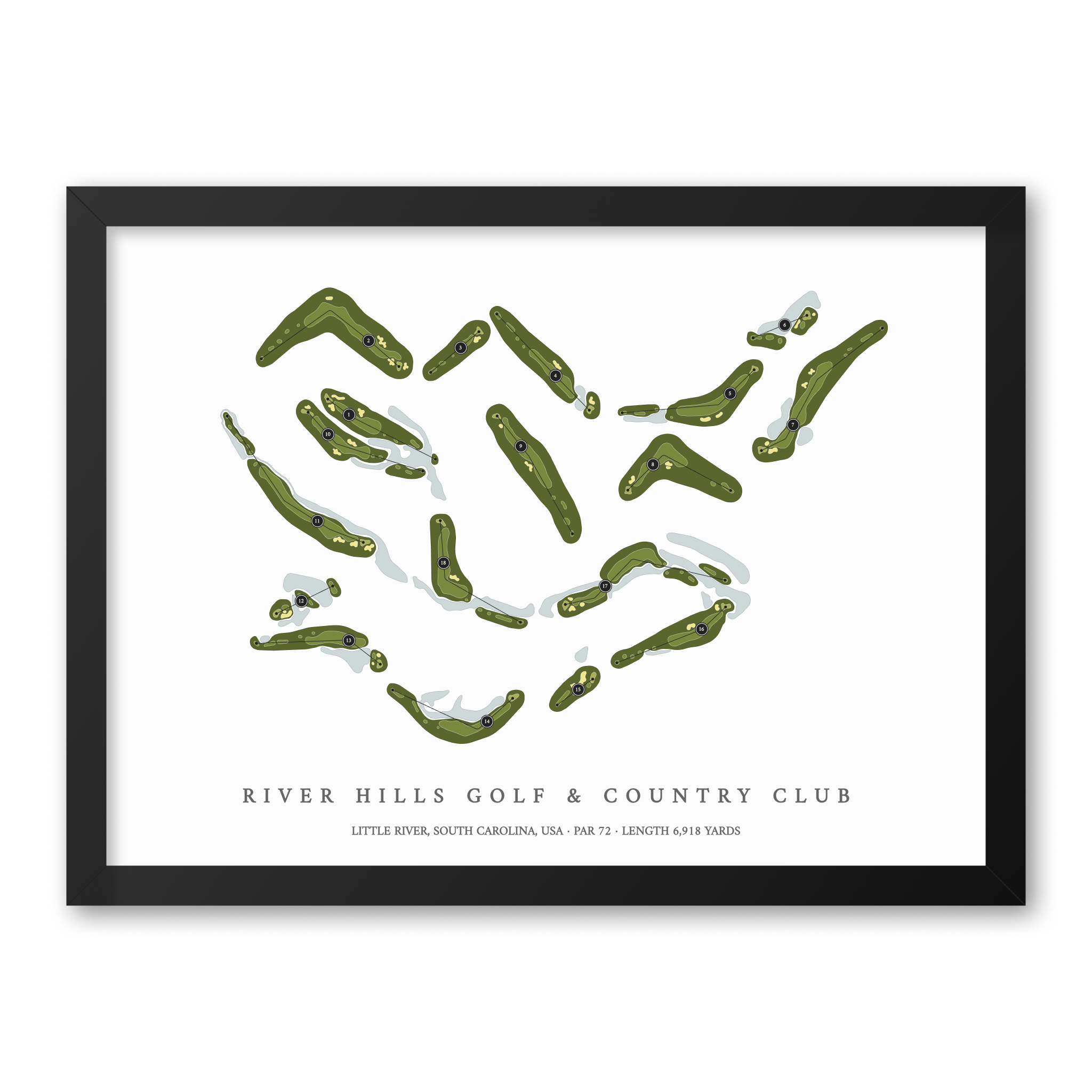 River Hills Golf & Country Club | Golf Course Map | Black Frame
