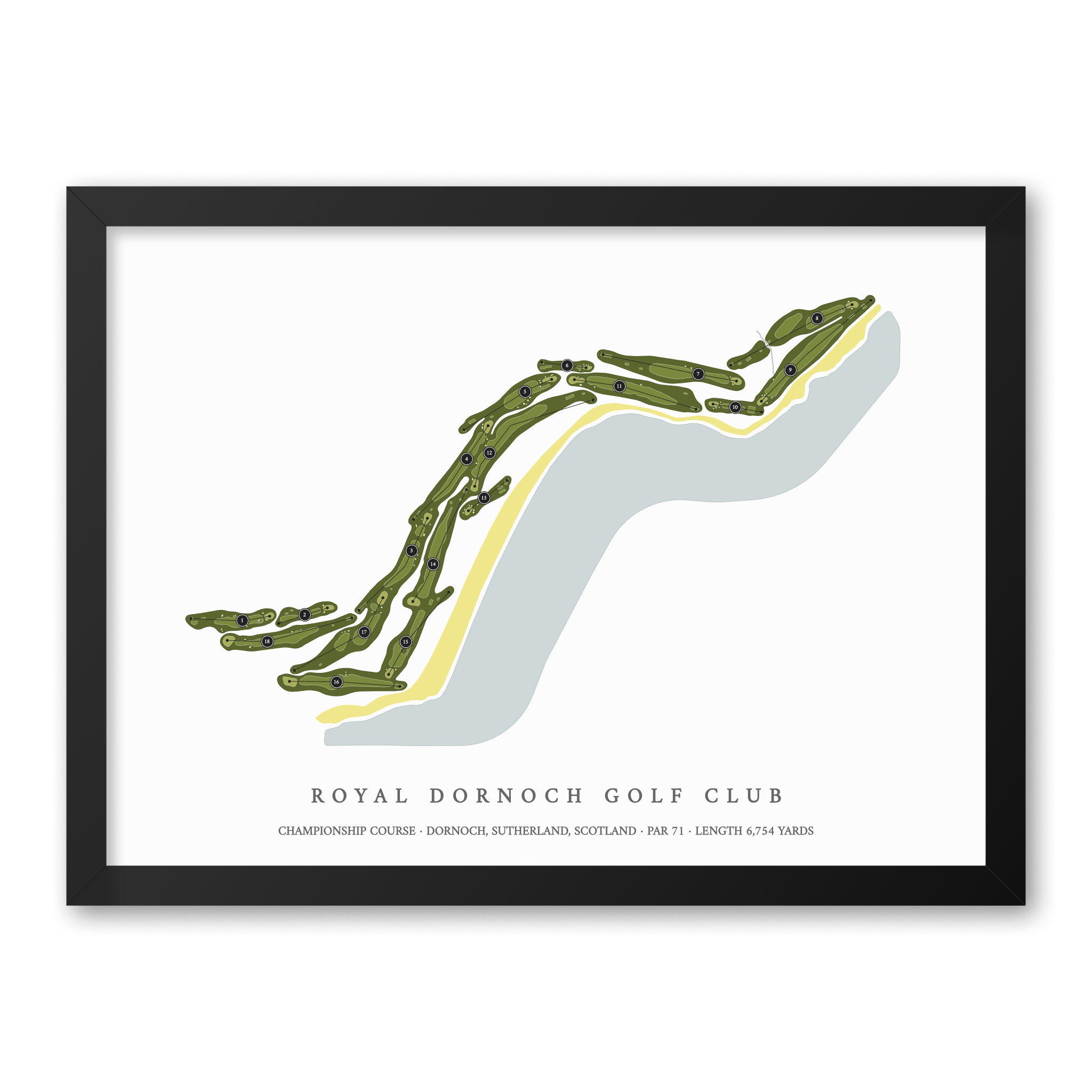 Royal Dornoch Golf Club - Championship Course | Golf Course Map | Black Frame