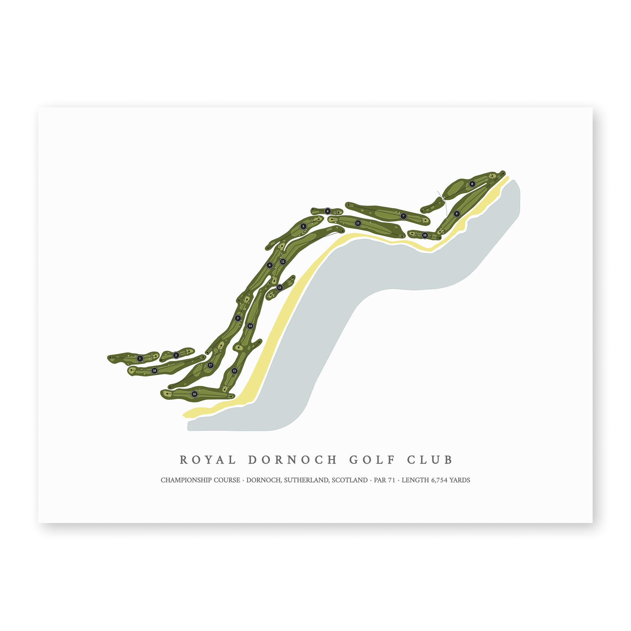 Royal Dornoch Golf Club - Championship Course | Golf Course Map | Unframed