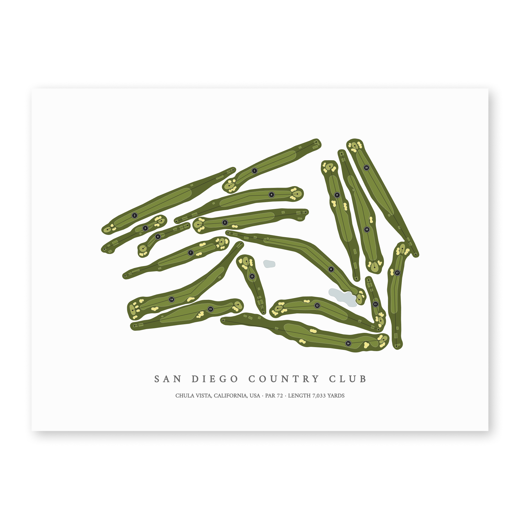 San Diego Country Club | Heritage Style Golf Course Print | Unframed