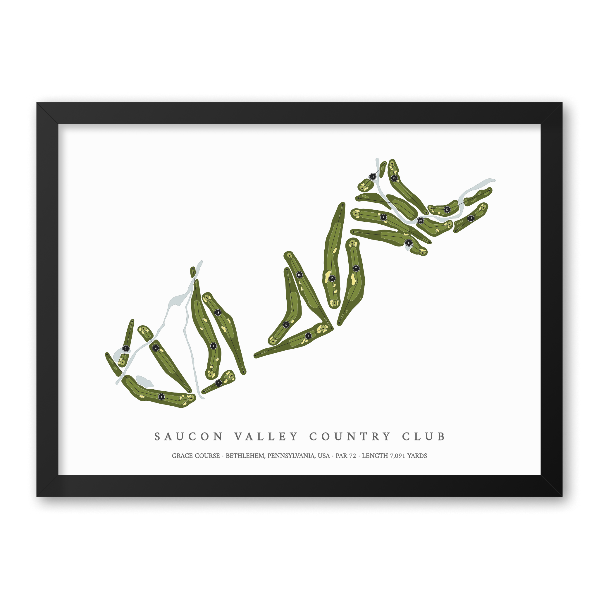 Saucon Valley Country Club - Grace Course | Golf Course Map | Black Frame