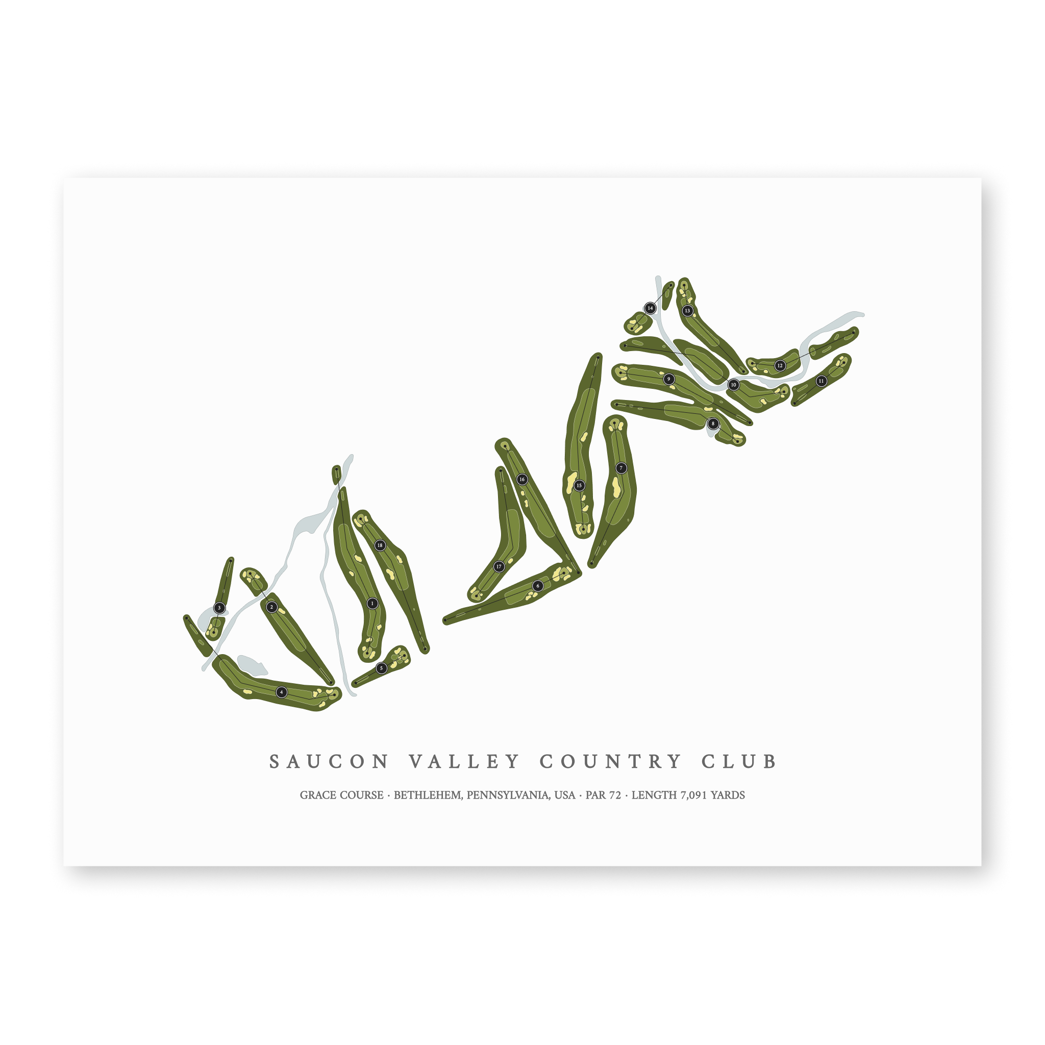 Saucon Valley Country Club - Grace Course | Golf Course Map | Unframed