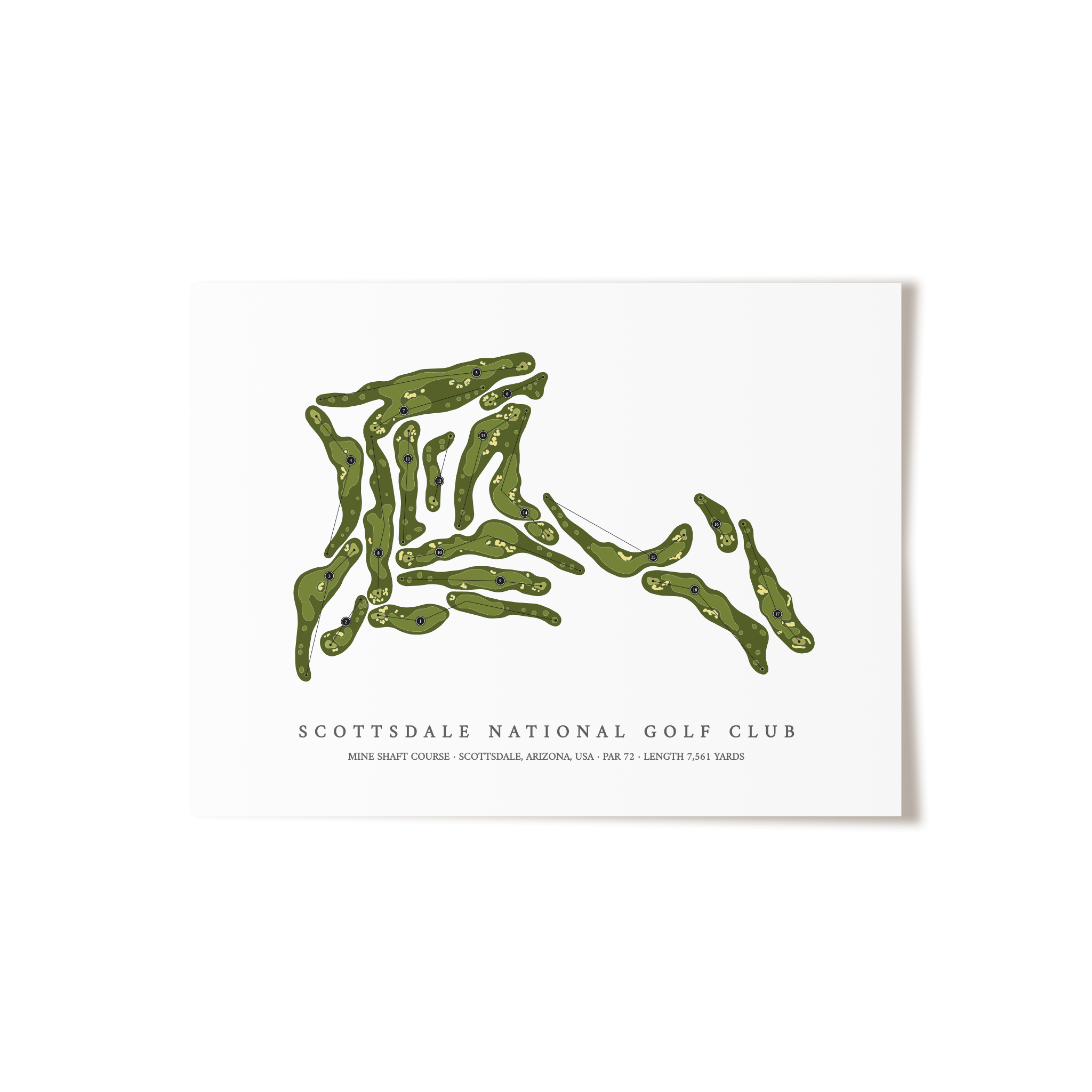 Scottsdale National Golf Club - Mine Shaft Course | Golf Course Map | Unframed