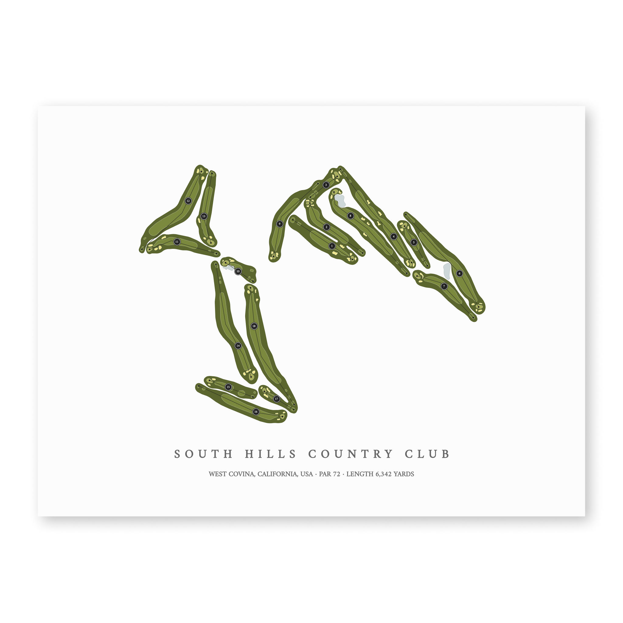 South Hills Country Club | Golf Course Map | Unframed