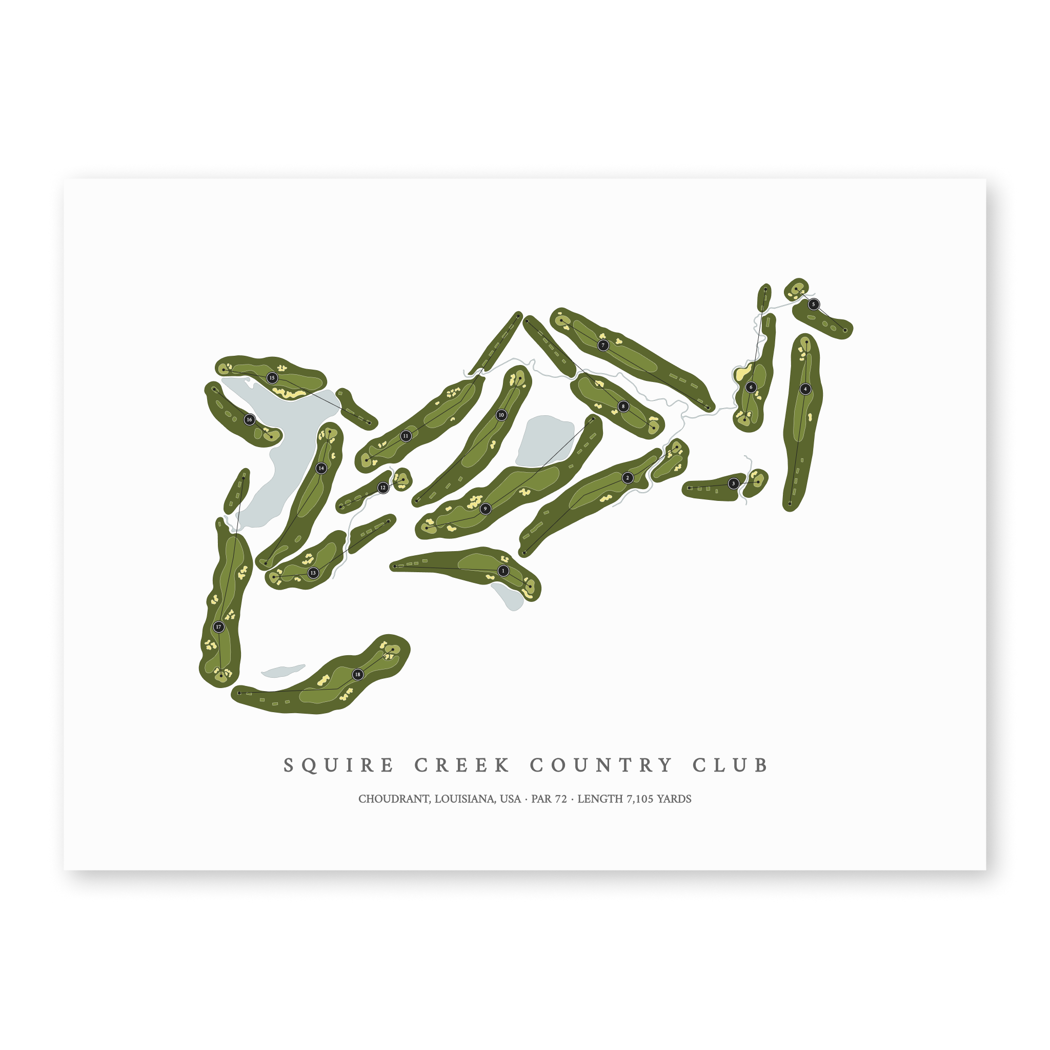 Squire Creek Country Club | Golf Course Map | Unframed