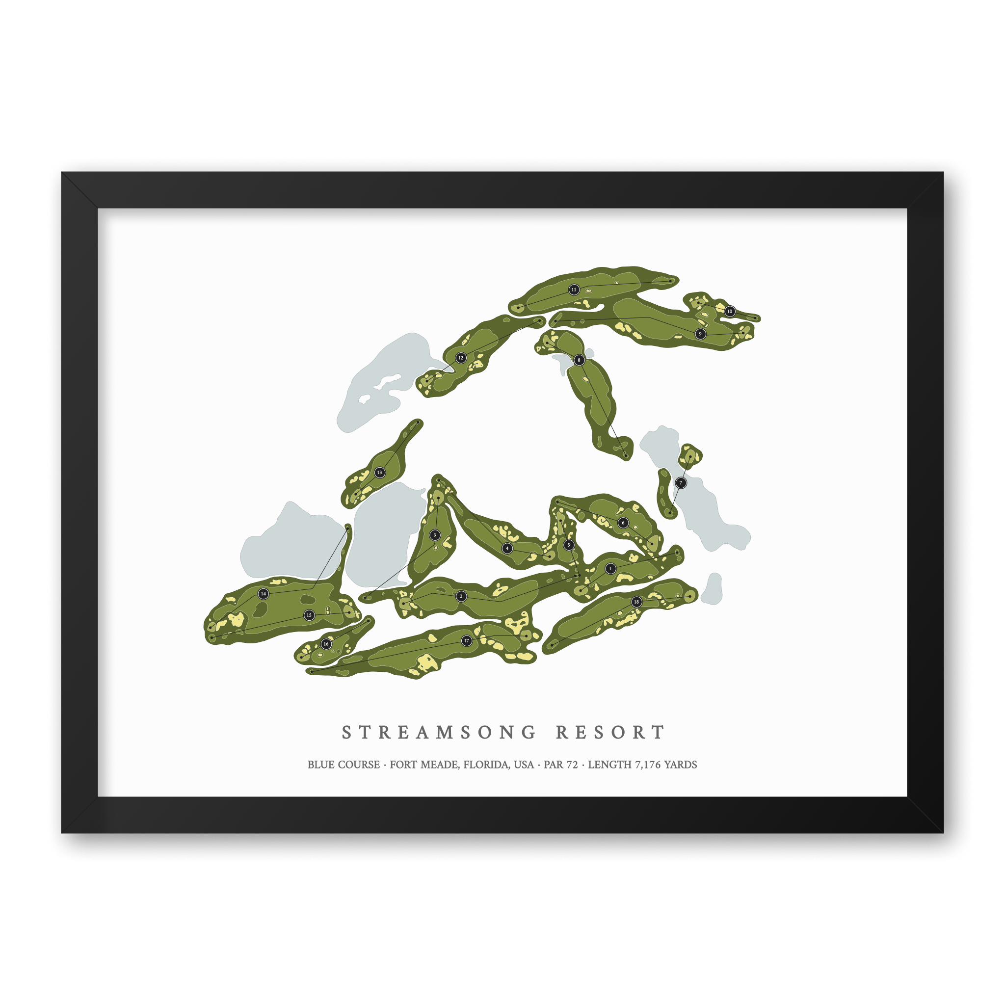 Streamsong Resort - Blue Course | Golf Course Map | Black Frame