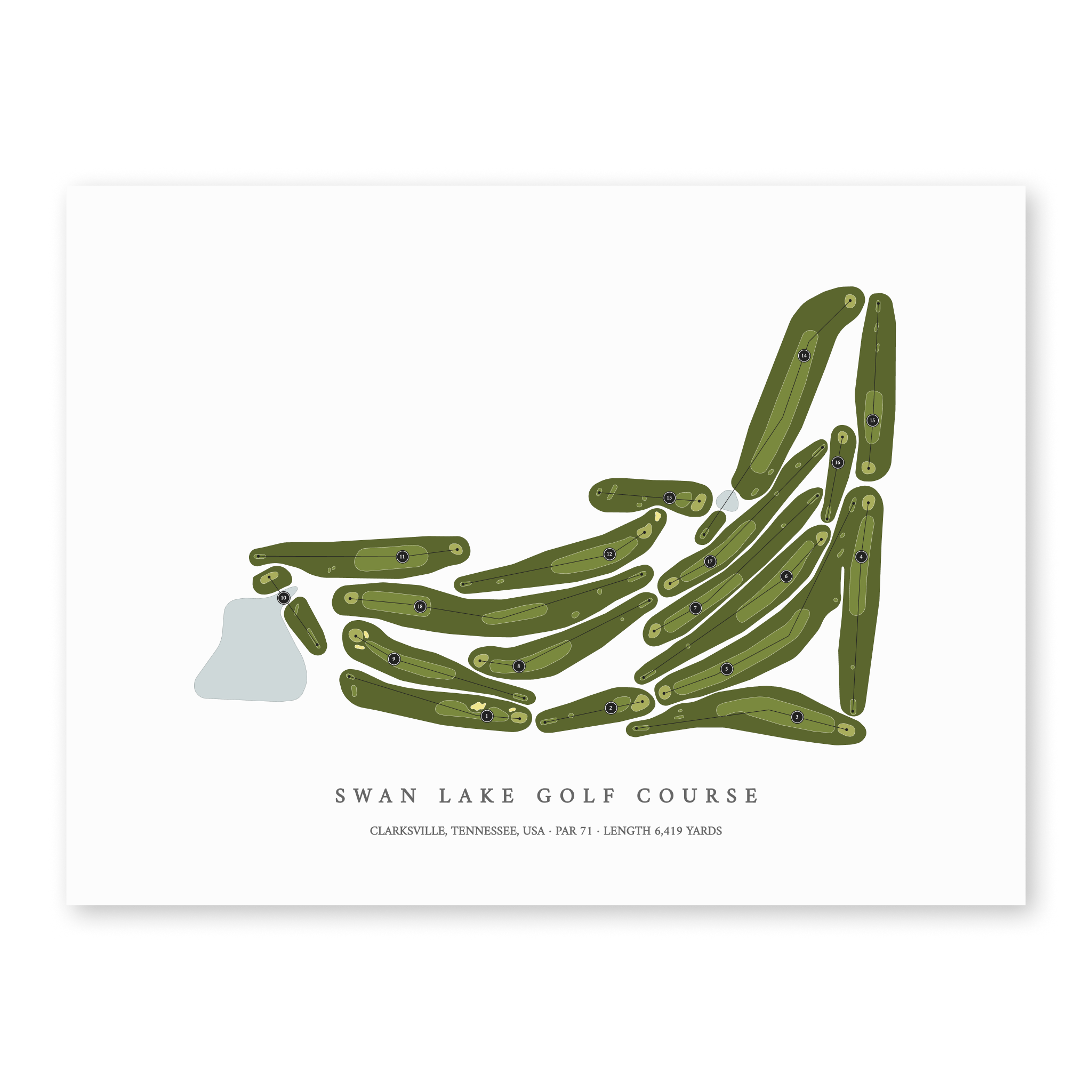 Swan Lake Golf Course | Golf Course Map | Unframed