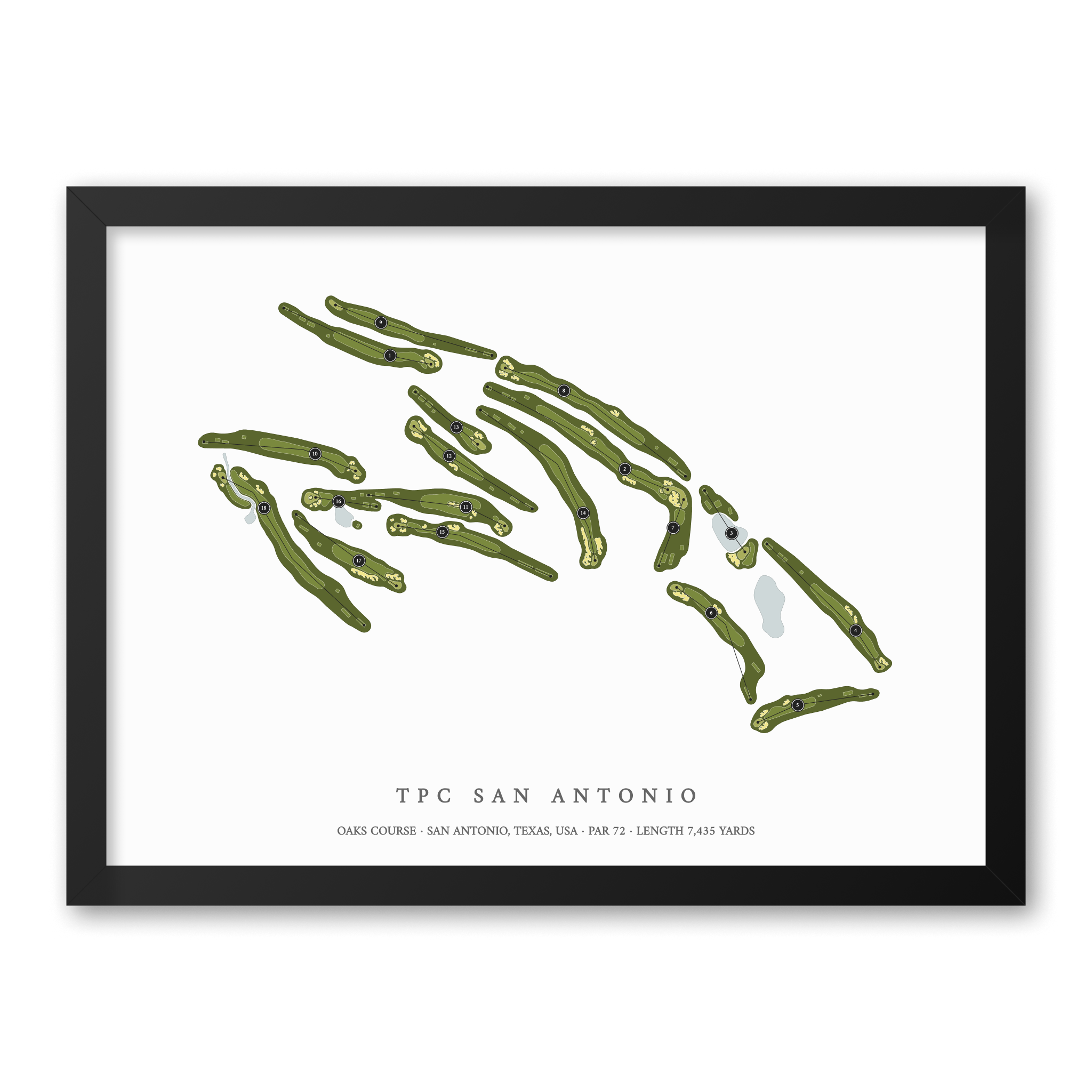 TPC San Antonio - Oaks Course | Golf Course Print | Black Frame
