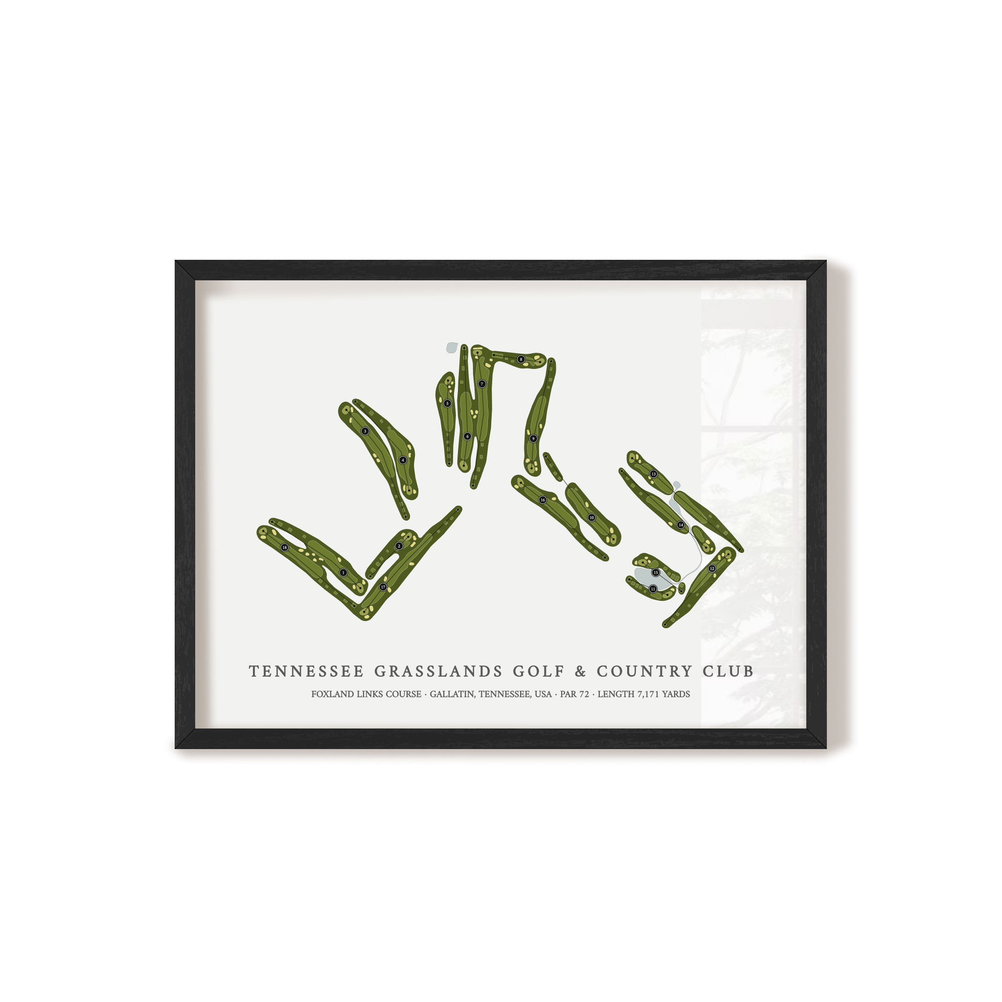 Tennessee Grasslands Golf and Country Club - Foxland Links Course | Golf Course Map | Black Frame