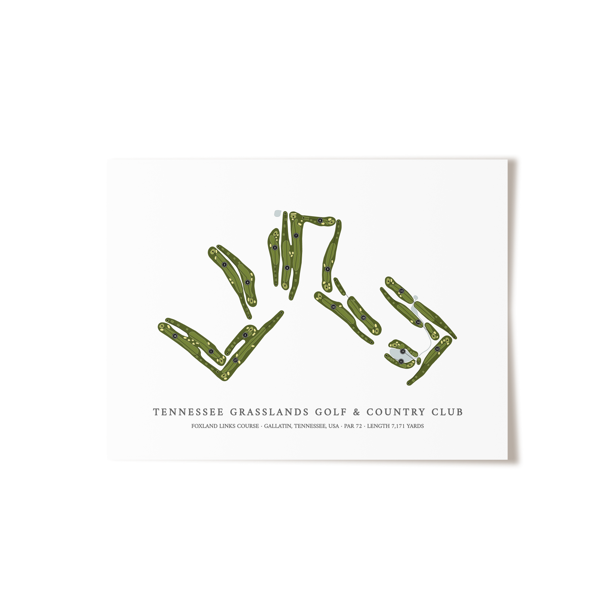 Tennessee Grasslands Golf and Country Club - Foxland Links Course | Golf Course Map | Unframed