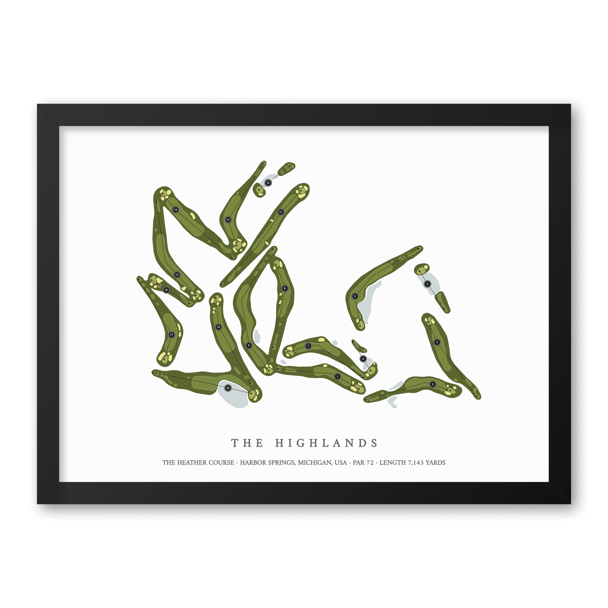 The Highlands - The Heather Course | Golf Course Map | Black Frame