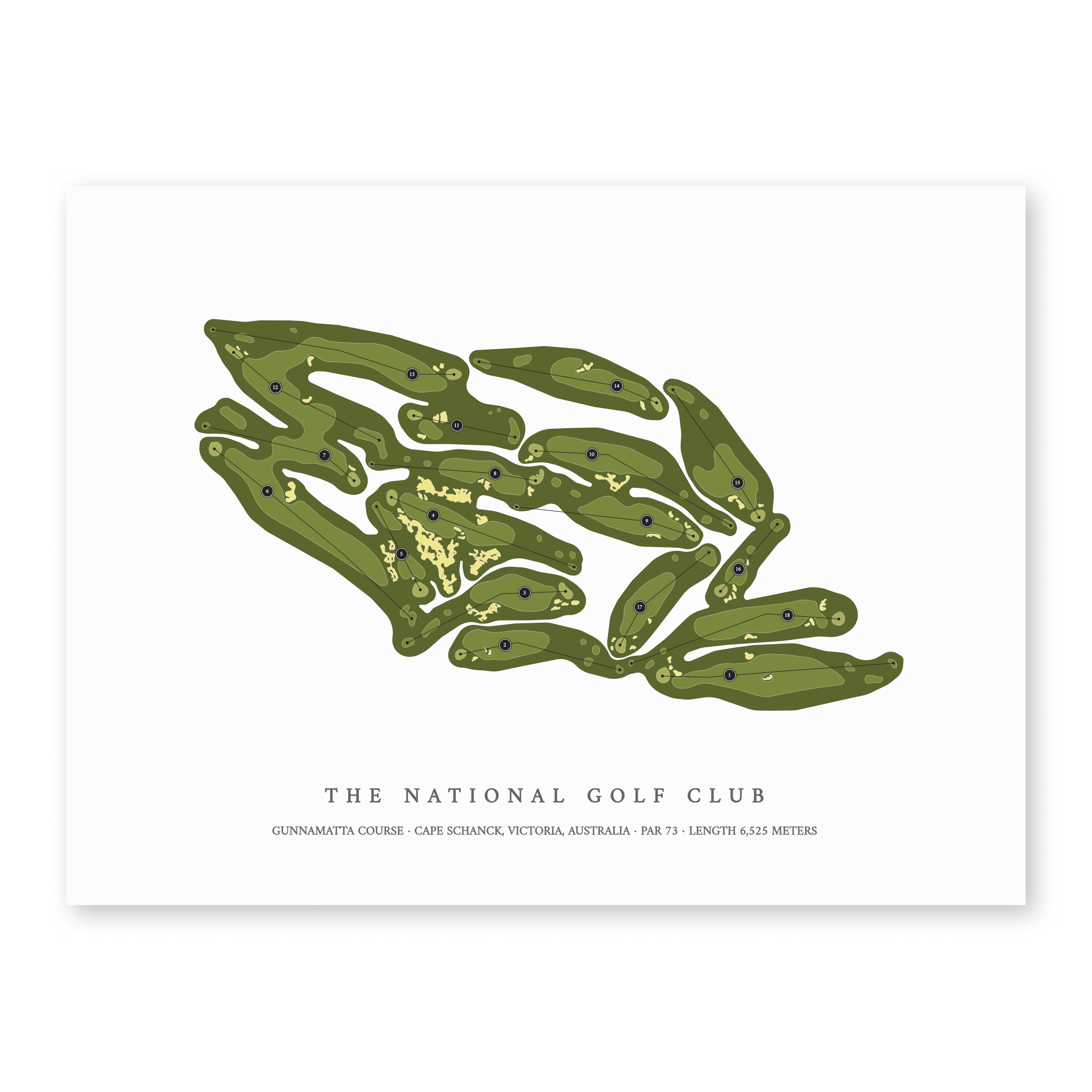 The National Golf Club - Gunnamatta Course | Golf Course Map | Unframed
