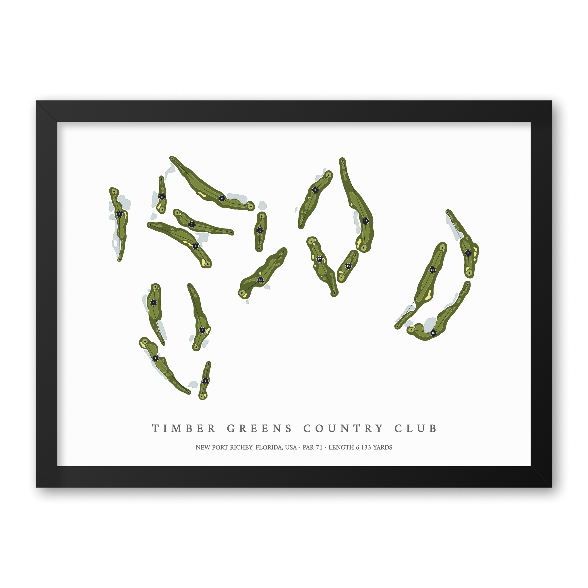 Timber Greens Country Club | Golf Course Map | Black Frame