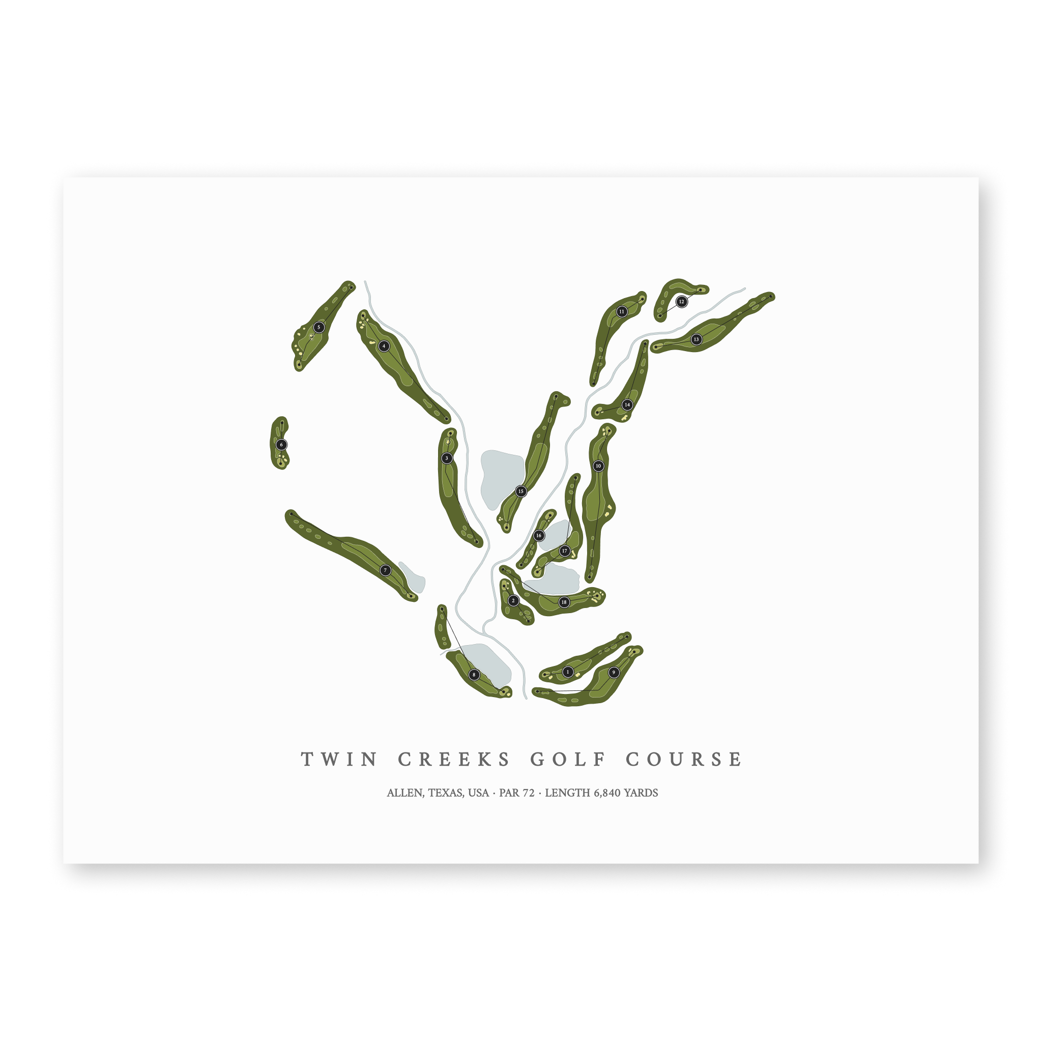 Twin Creeks Golf Course | Golf Course Map | Unframed