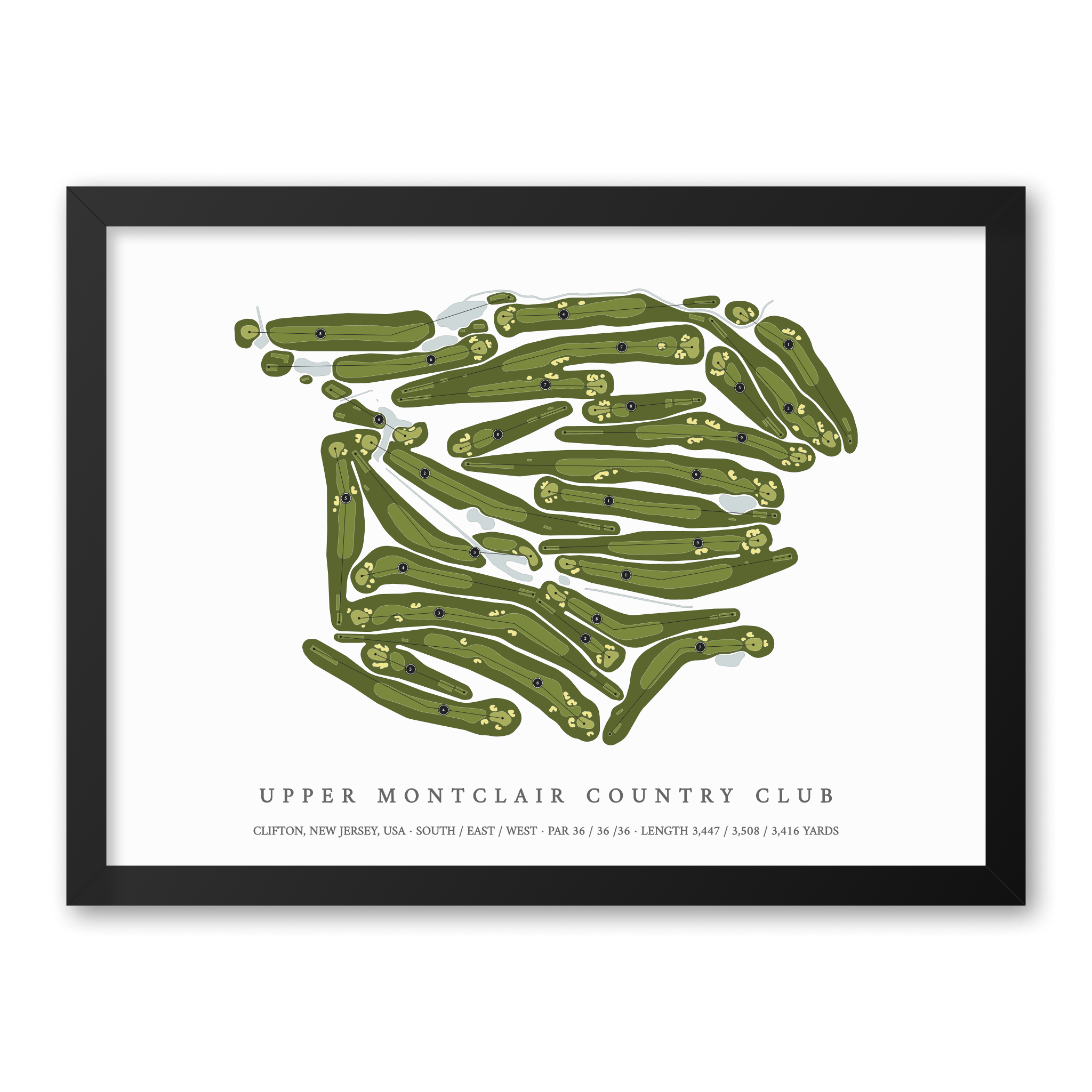 Upper Montclair Country Club | Golf Course Map | Black Frame