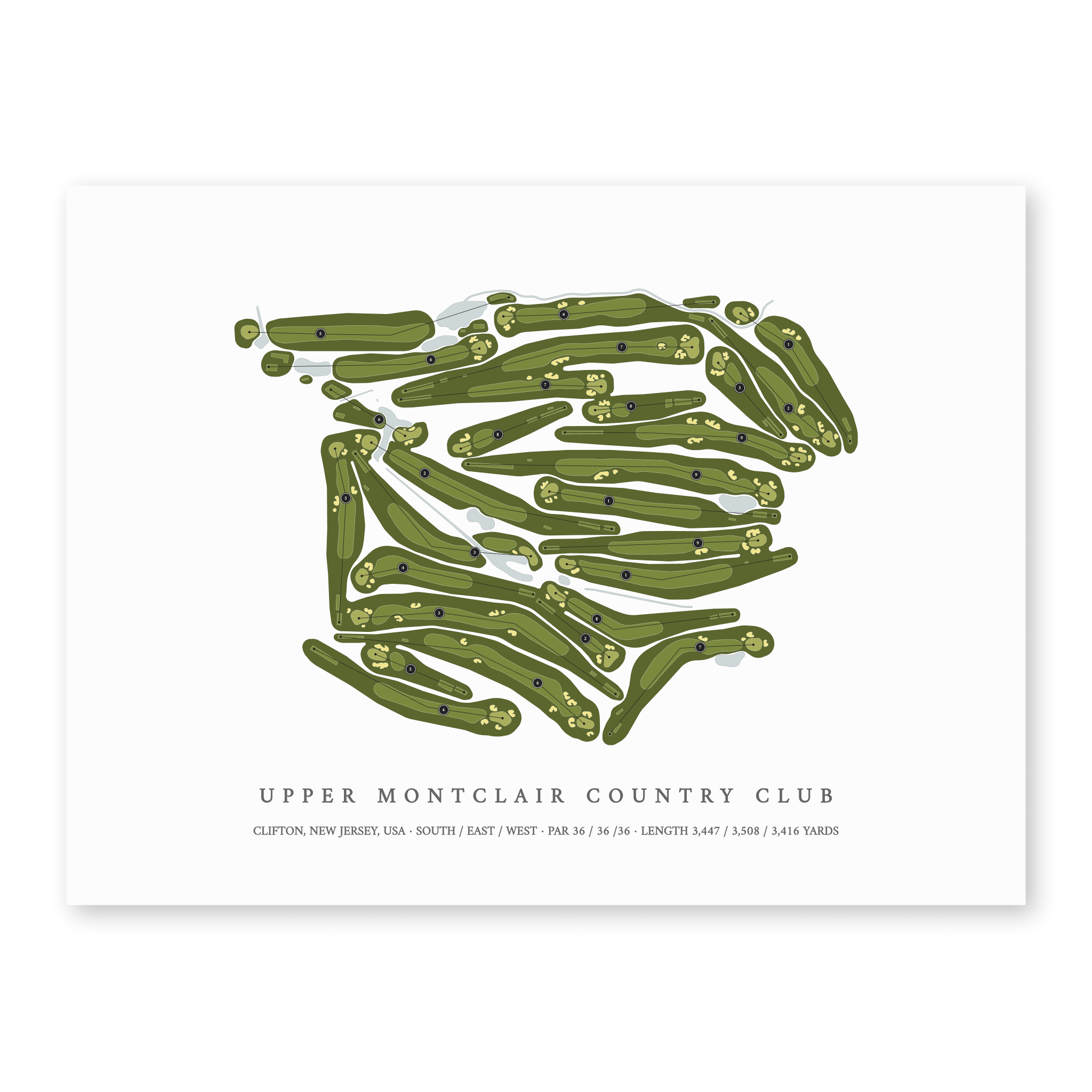 Upper Montclair Country Club | Golf Course Map | Unframed