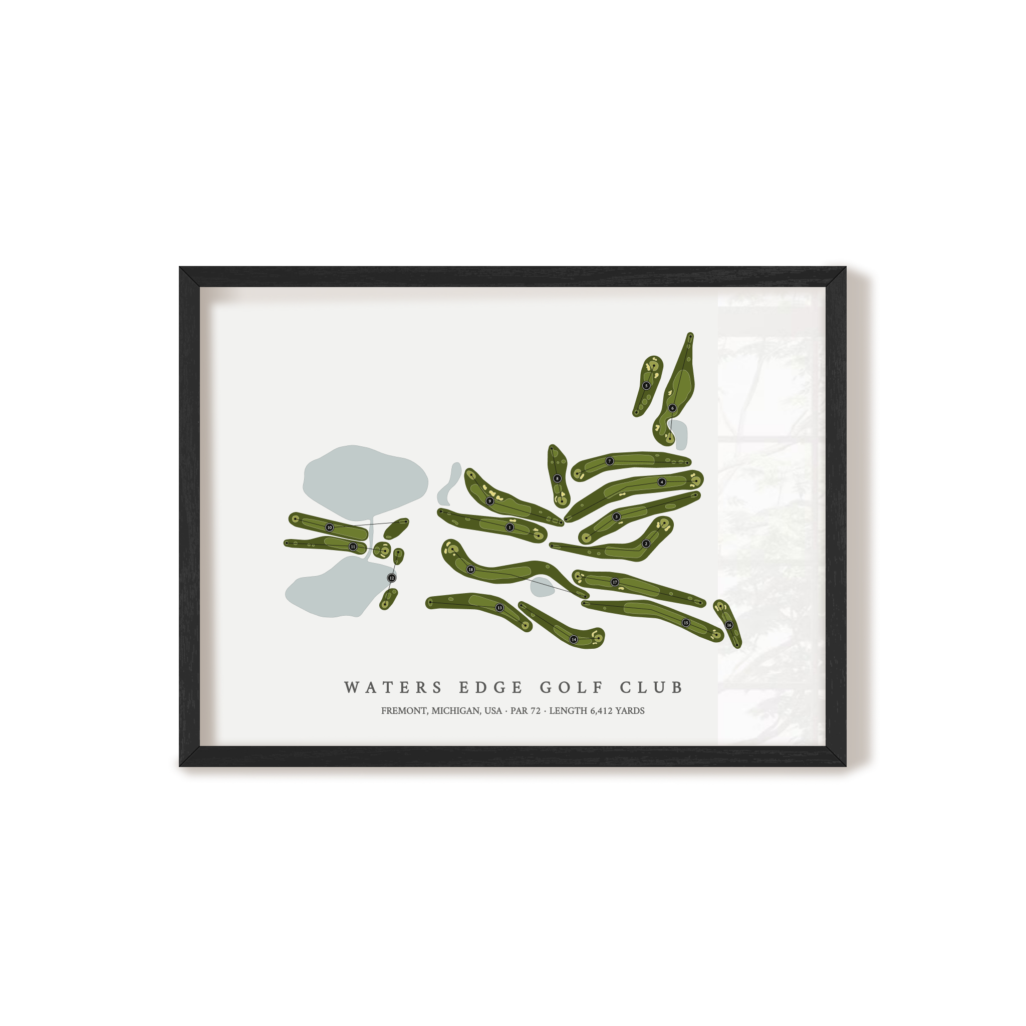Waters Edge Golf Club | Golf Course Map | Black Frame