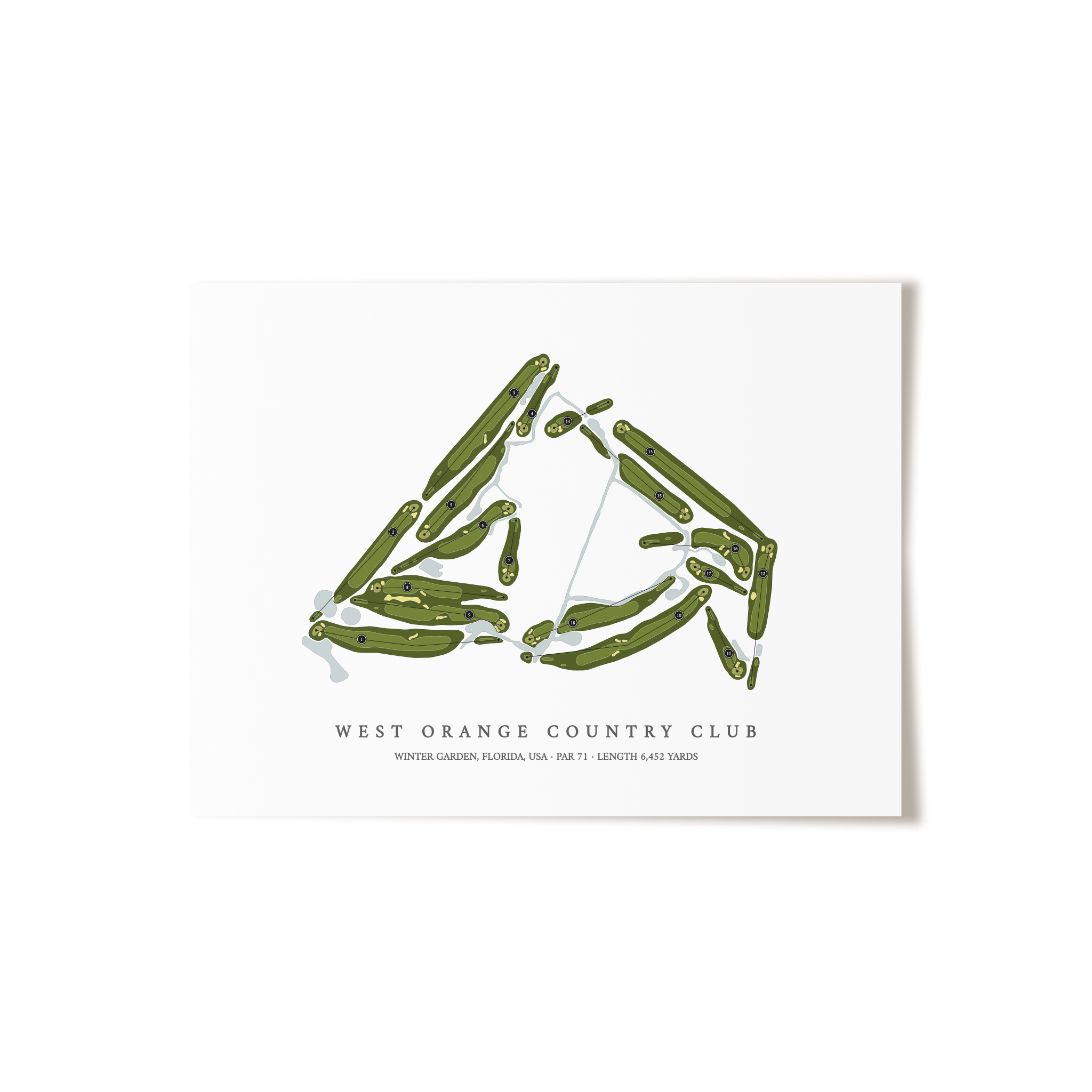 West Orange Country Club | Golf Course Map | Unframed