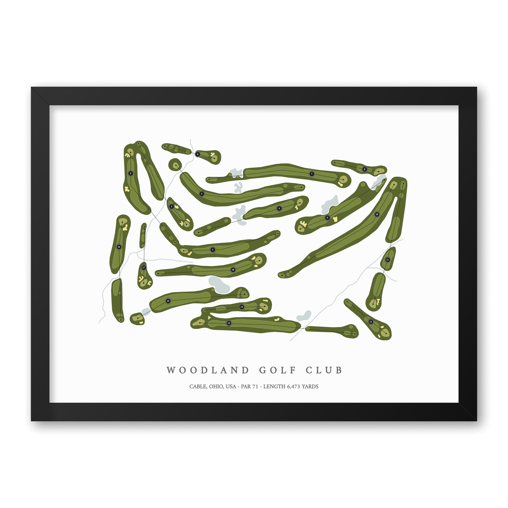 Woodland Golf Club | Golf Course Map | Black Frame