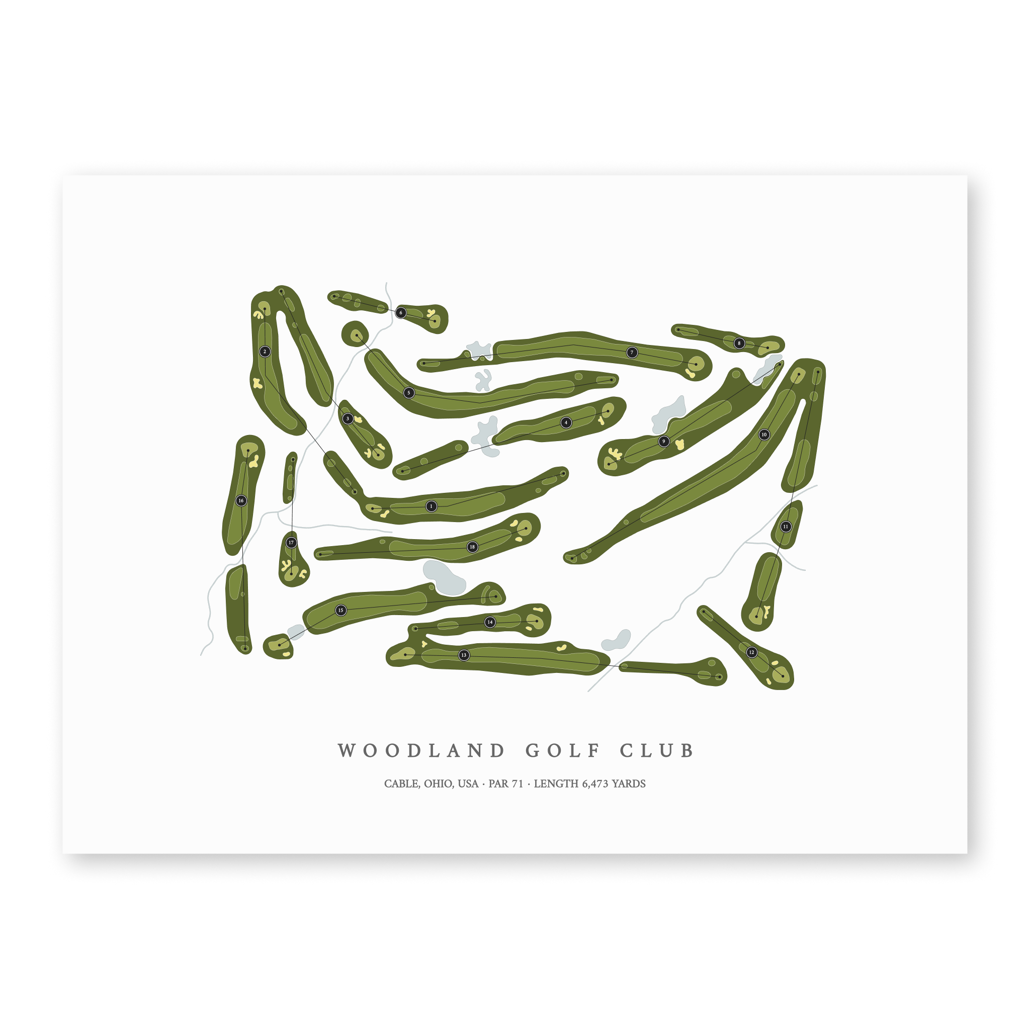 Woodland Golf Club | Golf Course Map | Unframed