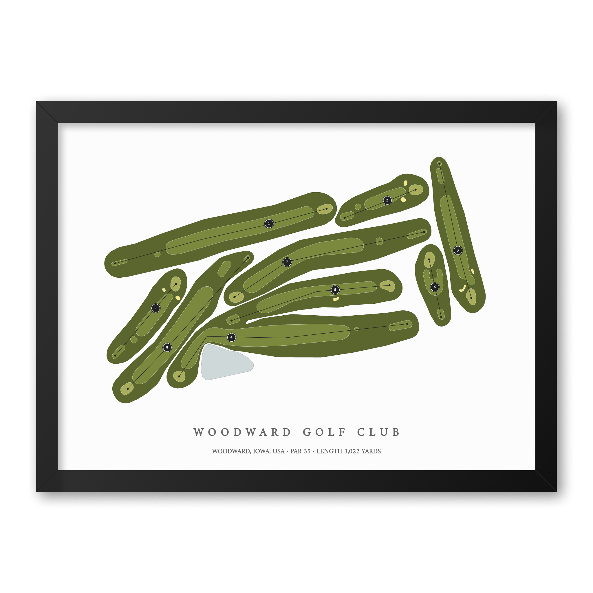 Woodward Golf Club | Golf Course Map | Black Frame