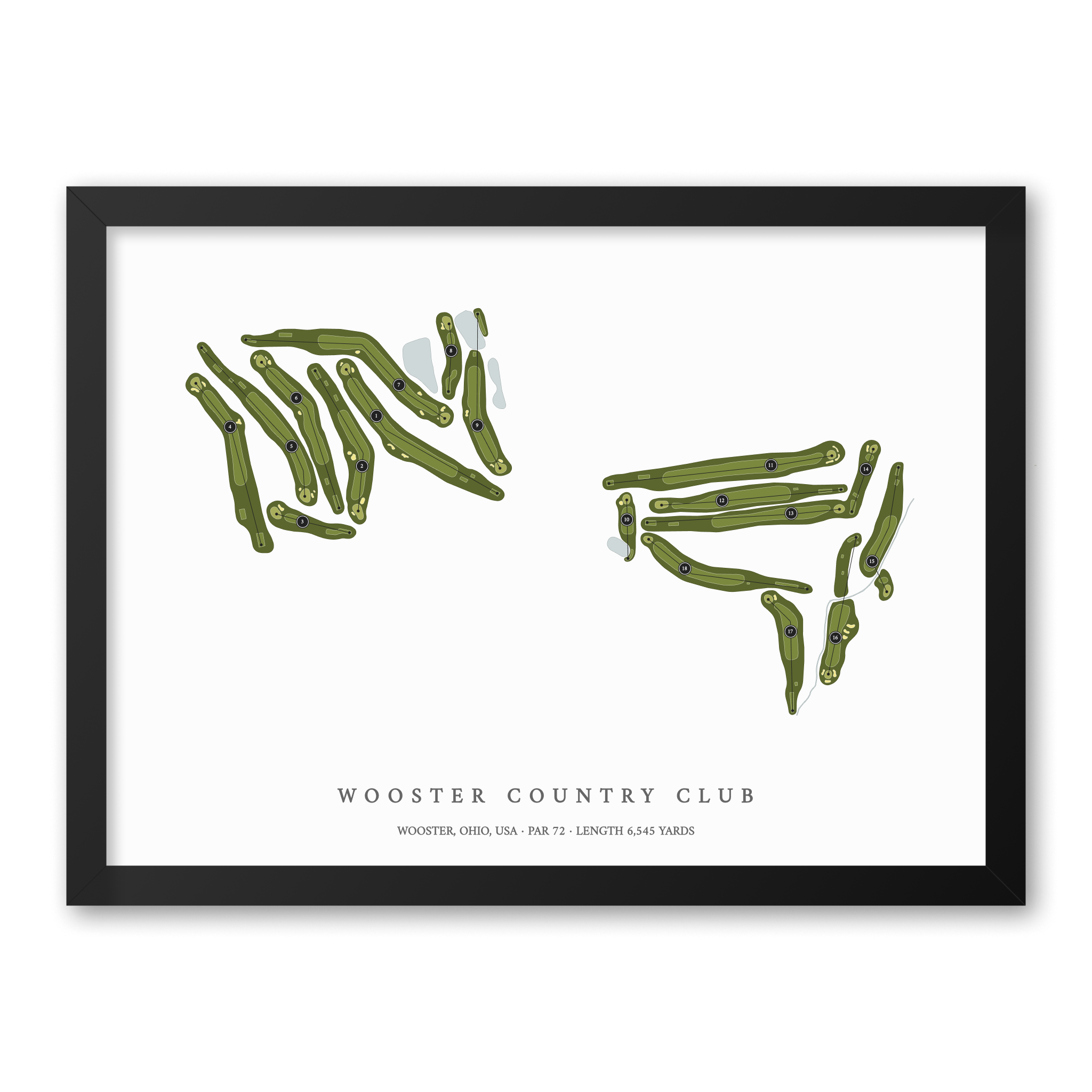 Wooster Country Club | Heritage Style Golf Course Print | Black Frame