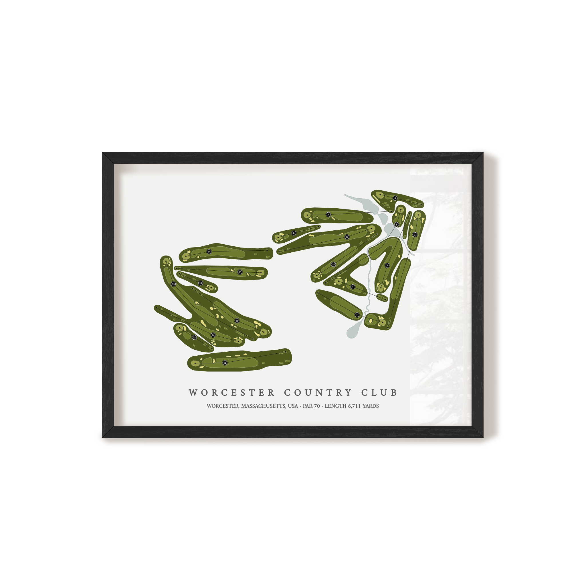 Worcester Country Club | Golf Course Map | Black Frame