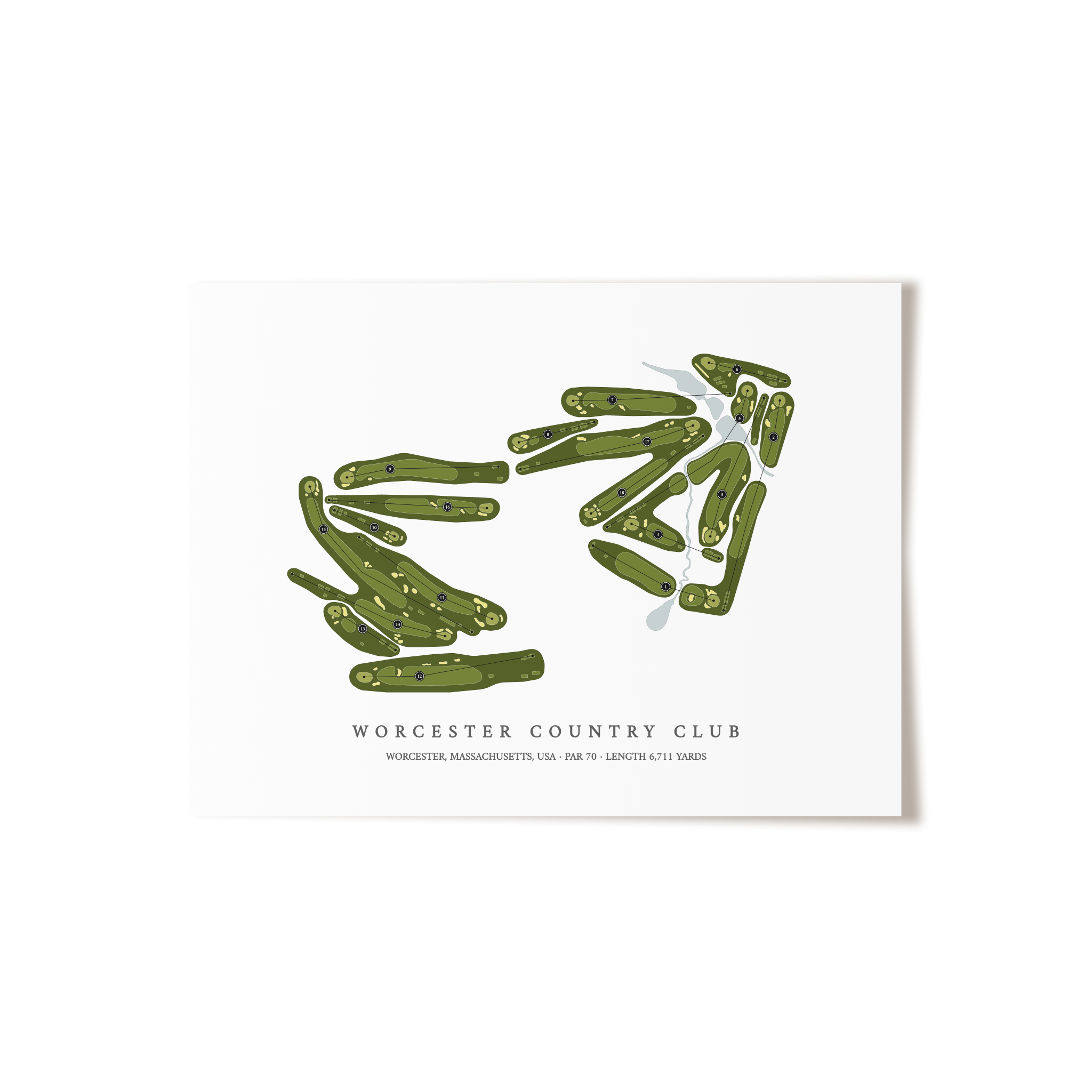 Worcester Country Club | Golf Course Map | Unframed