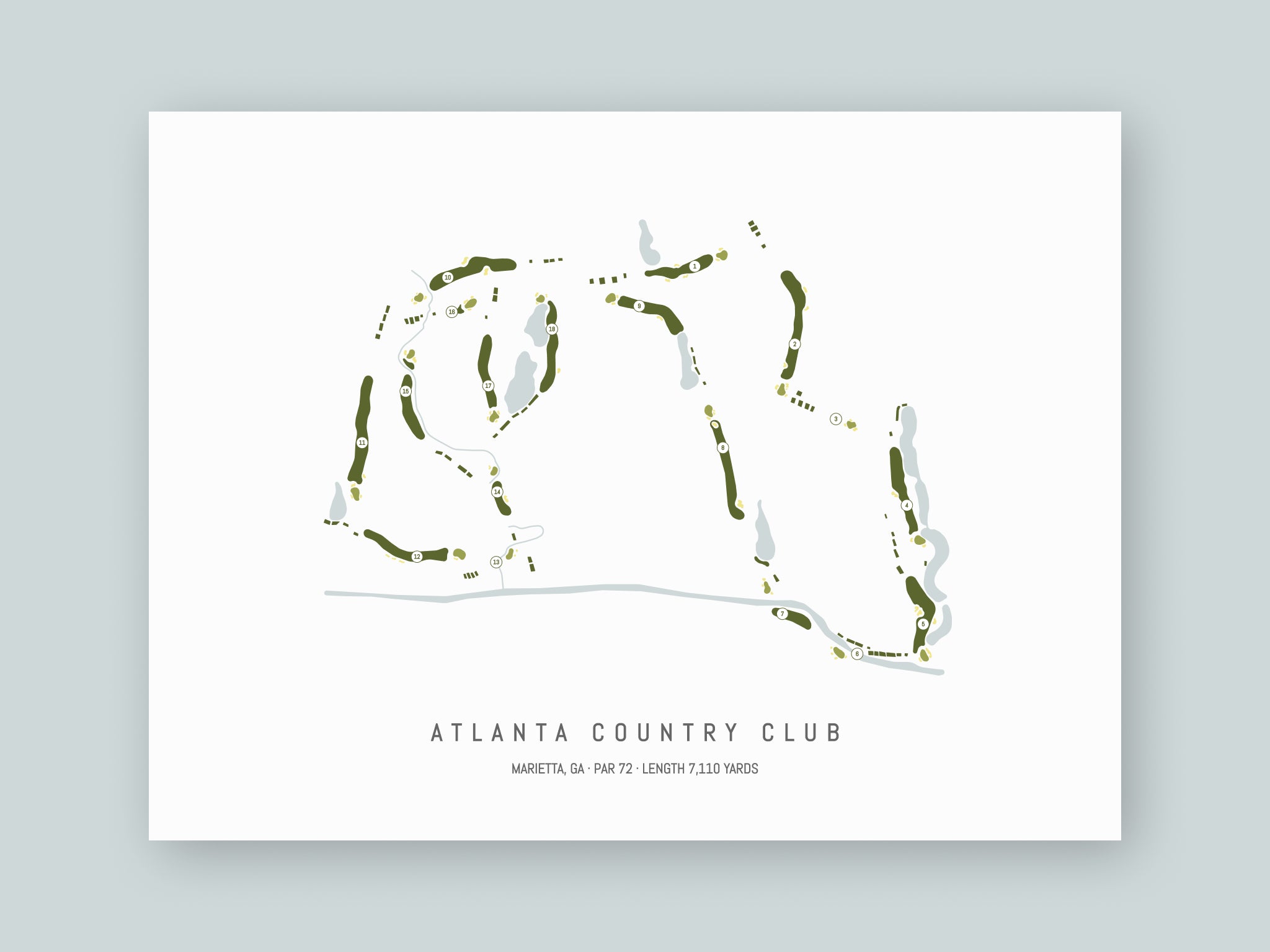 Atlanta-Country-Club-GA--Unframed-24x18-With-Hole-Numbers