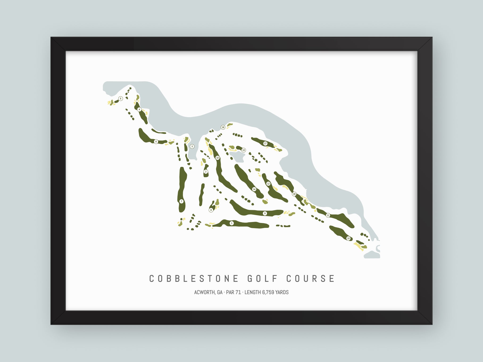 Cobblestone-Golf-Course-GA--Black-Frame-24x18-With-Hole-Numbers