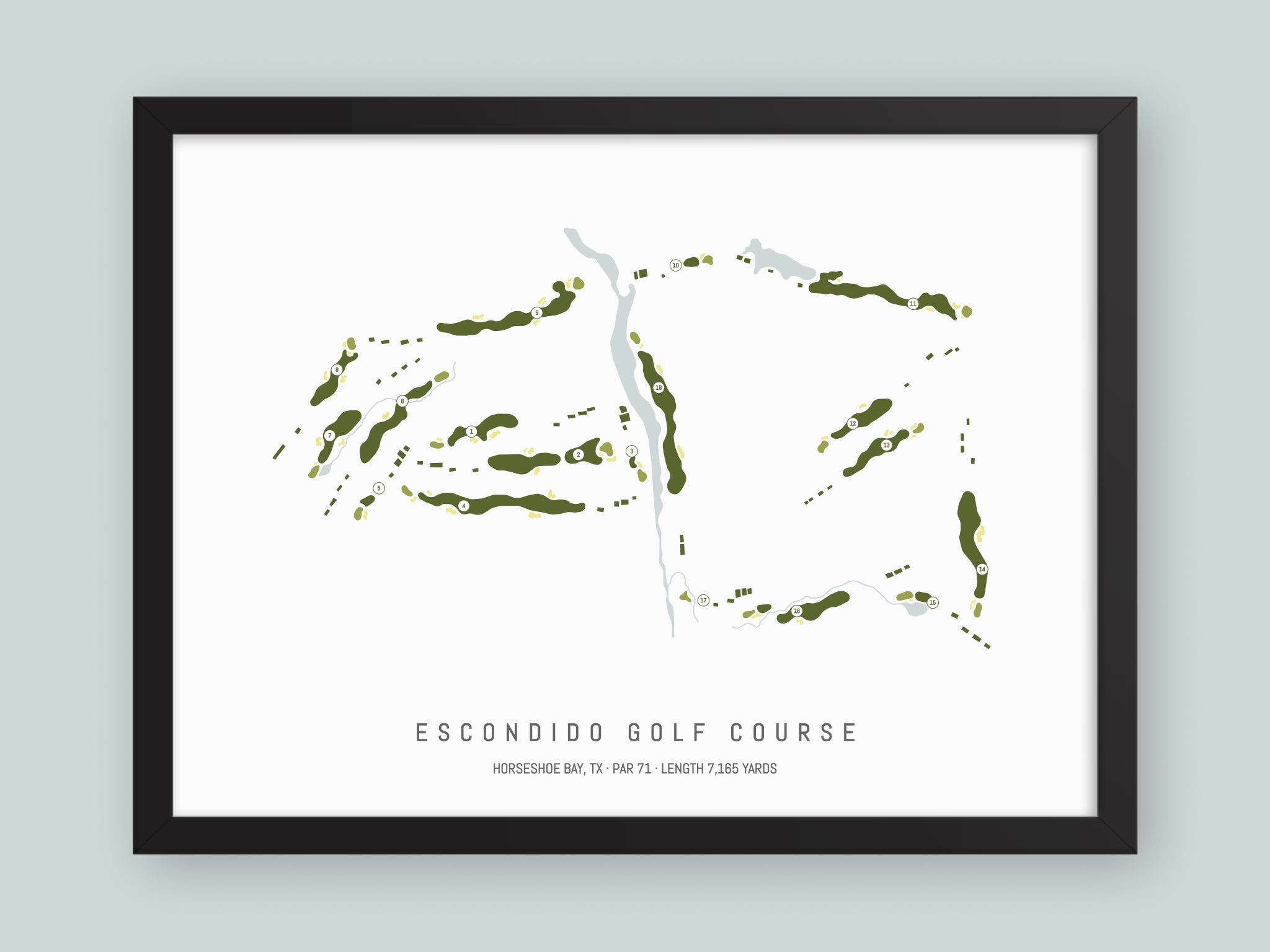 Escondido-Golf-Course-TX--Black-Frame-24x18-With-Hole-Numbers