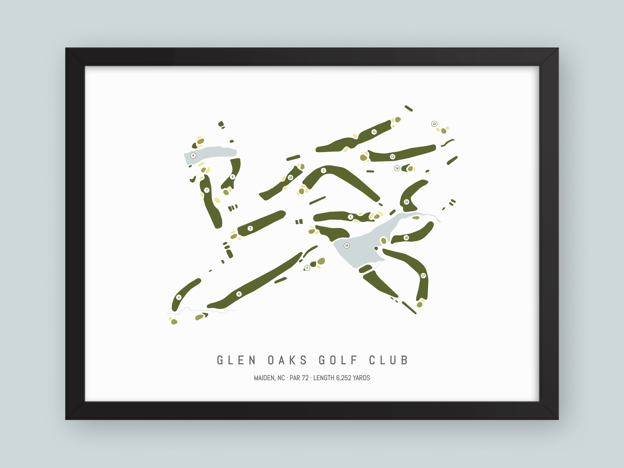 Glen-Oaks-Golf-Club-NC--Black-Frame-24x18-With-Hole-Numbers