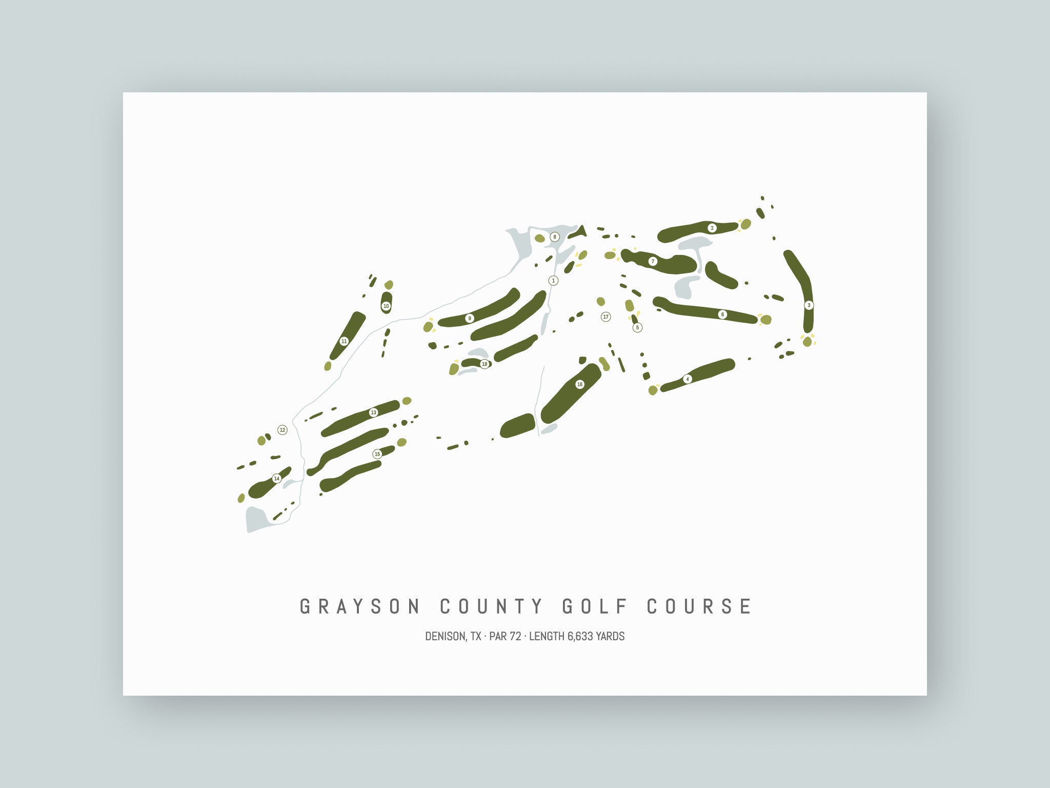 Grayson-County-Golf-Course-TX--Unframed-24x18-With-Hole-Numbers