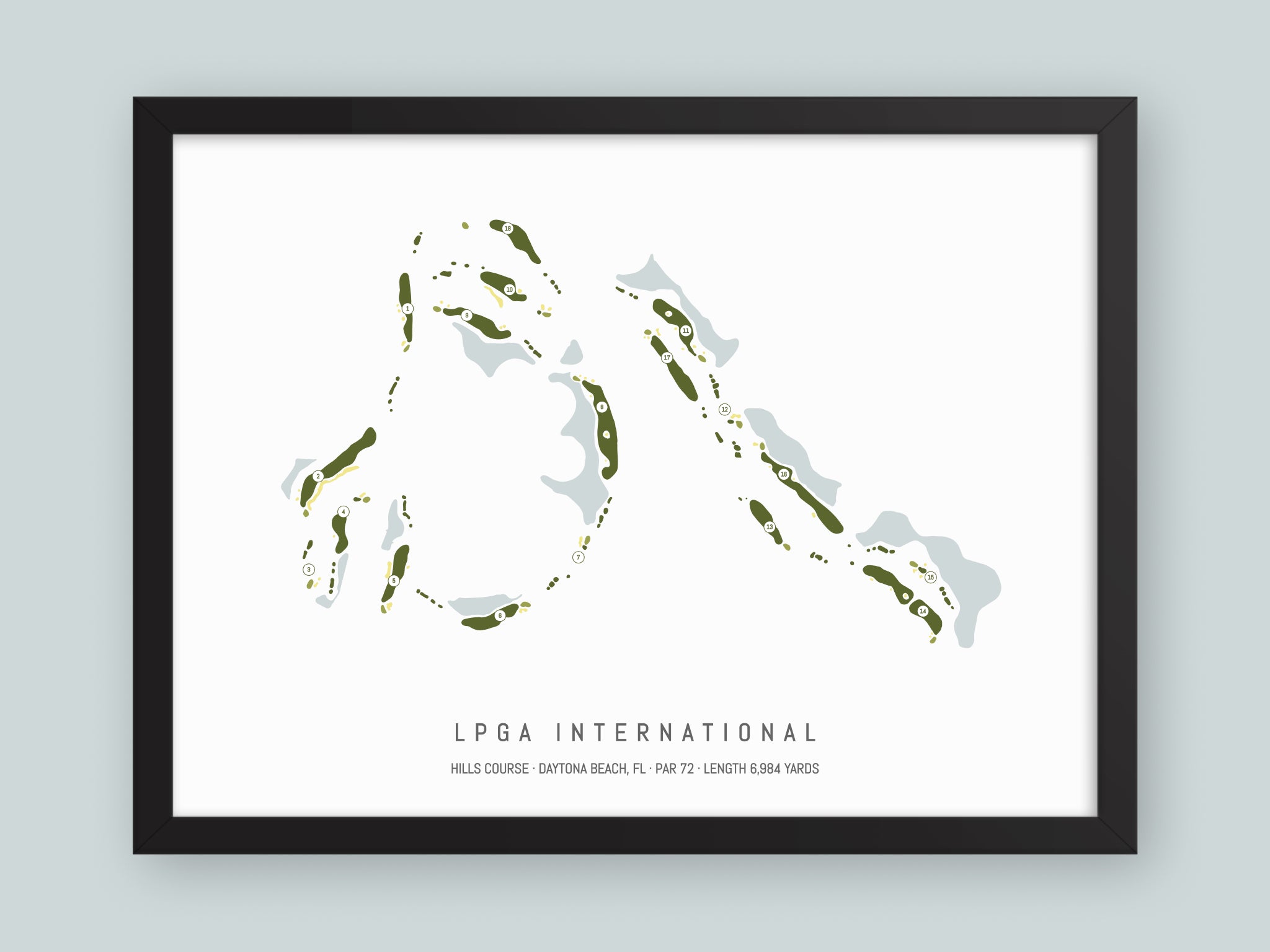LPGA-International-Hills-Course-FL--Black-Frame-24x18-With-Hole-Numbers