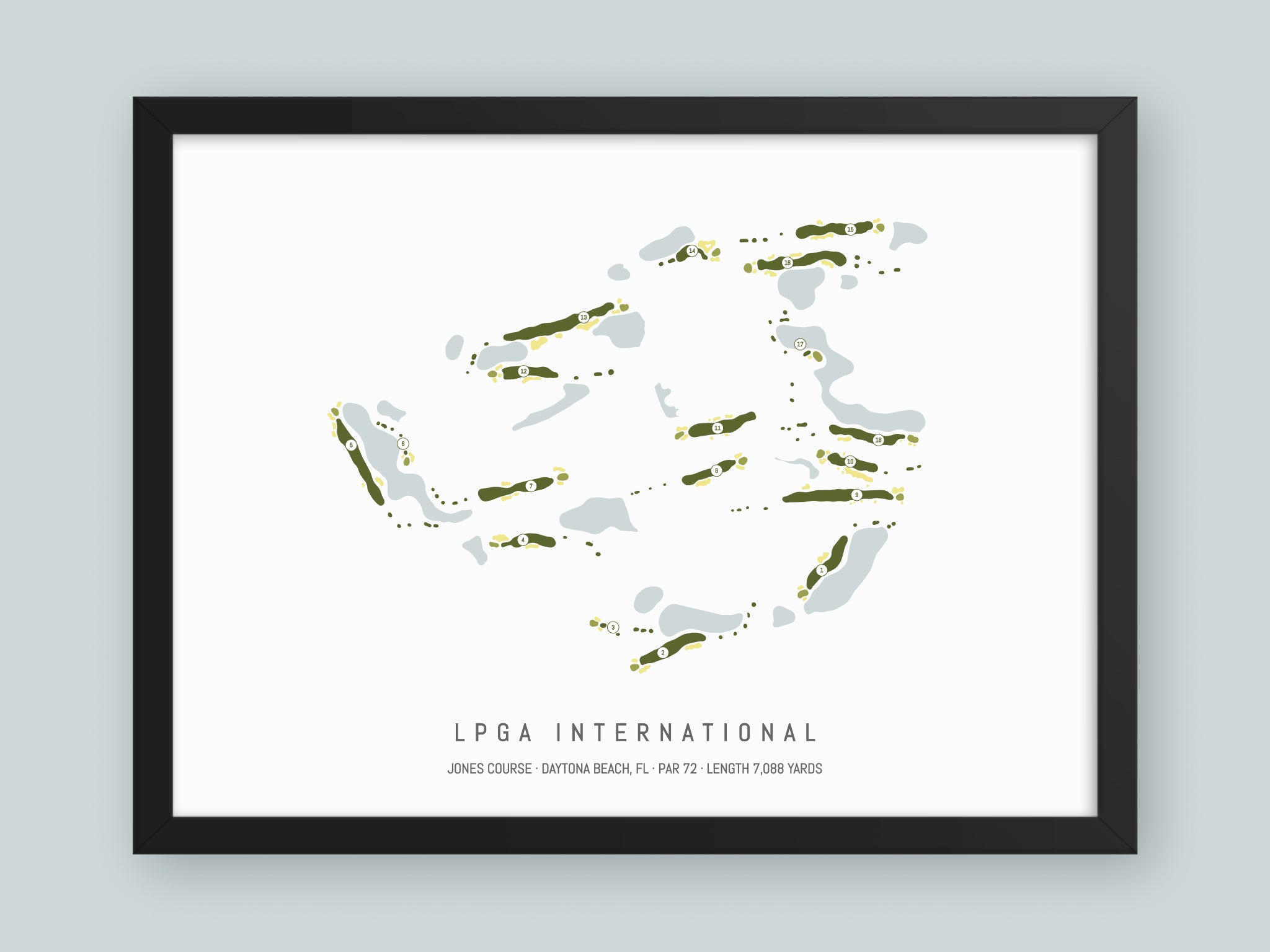 LPGA-International-Jones-Course-FL--Black-Frame-24x18-With-Hole-Numbers