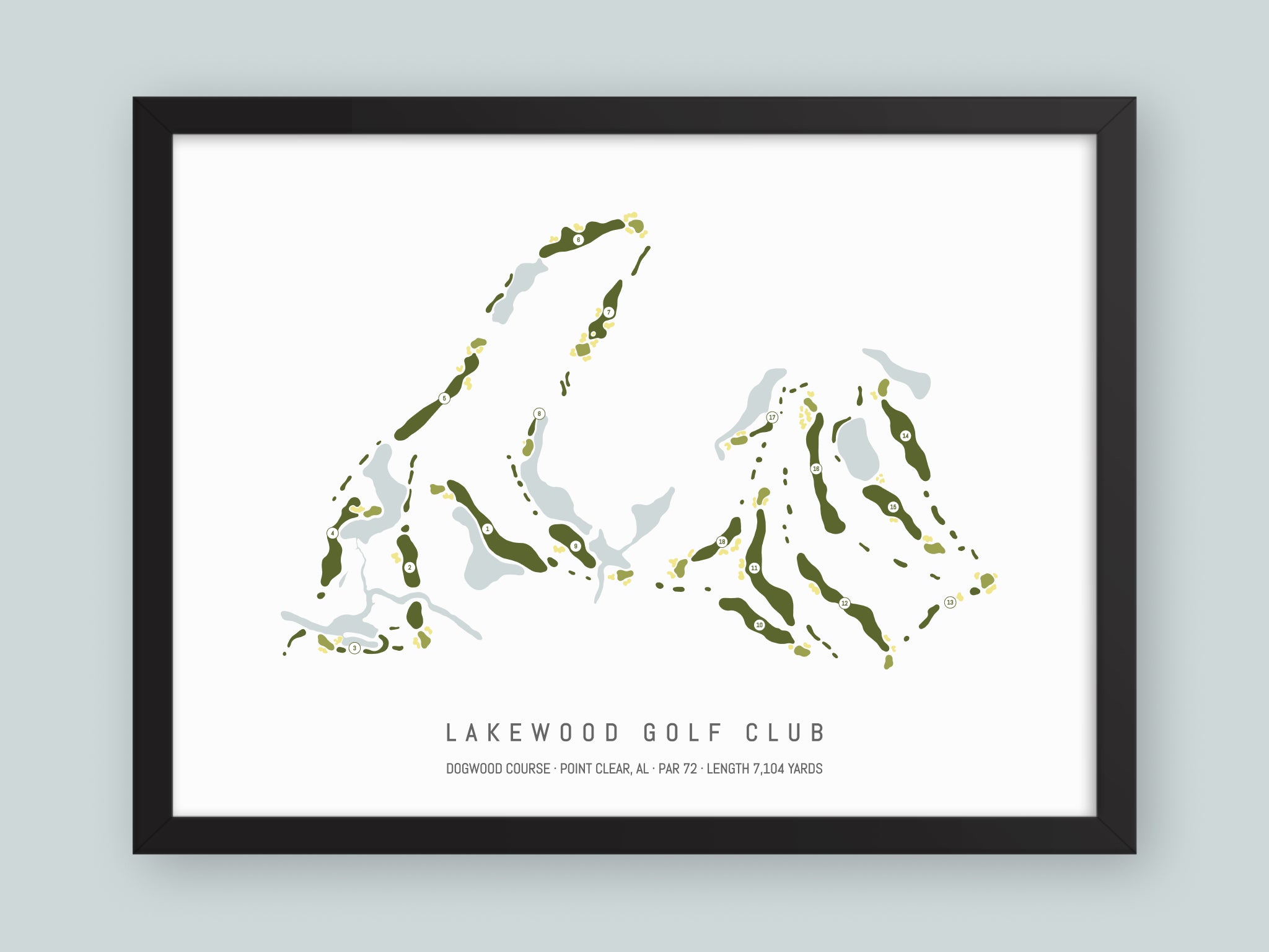 Lakewood-Golf-Club-Dogwood-Course-AL--Black-Frame-24x18-With-Hole-Numbers