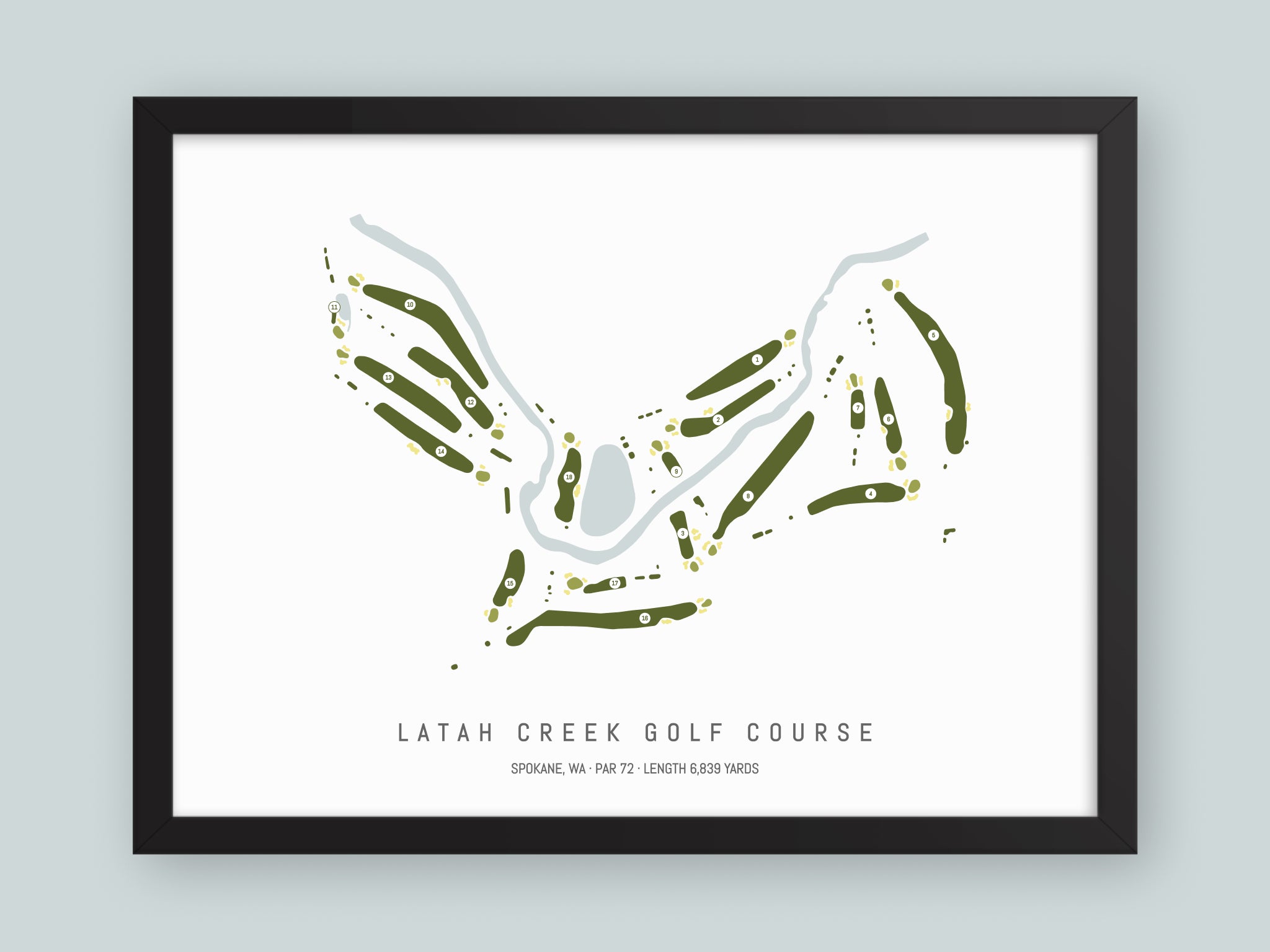 Latah-Creek-Golf-Course-WA--Black-Frame-24x18-With-Hole-Numbers