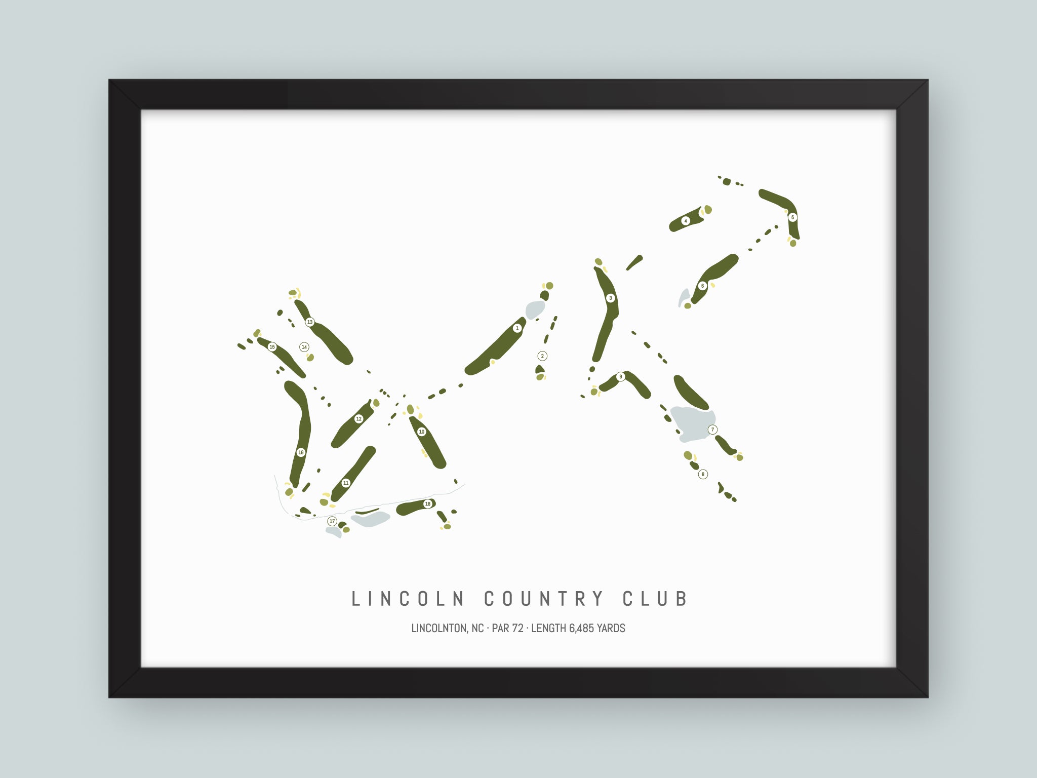 Lincoln-Country-Club-NC--Black-Frame-24x18-With-Hole-Numbers
