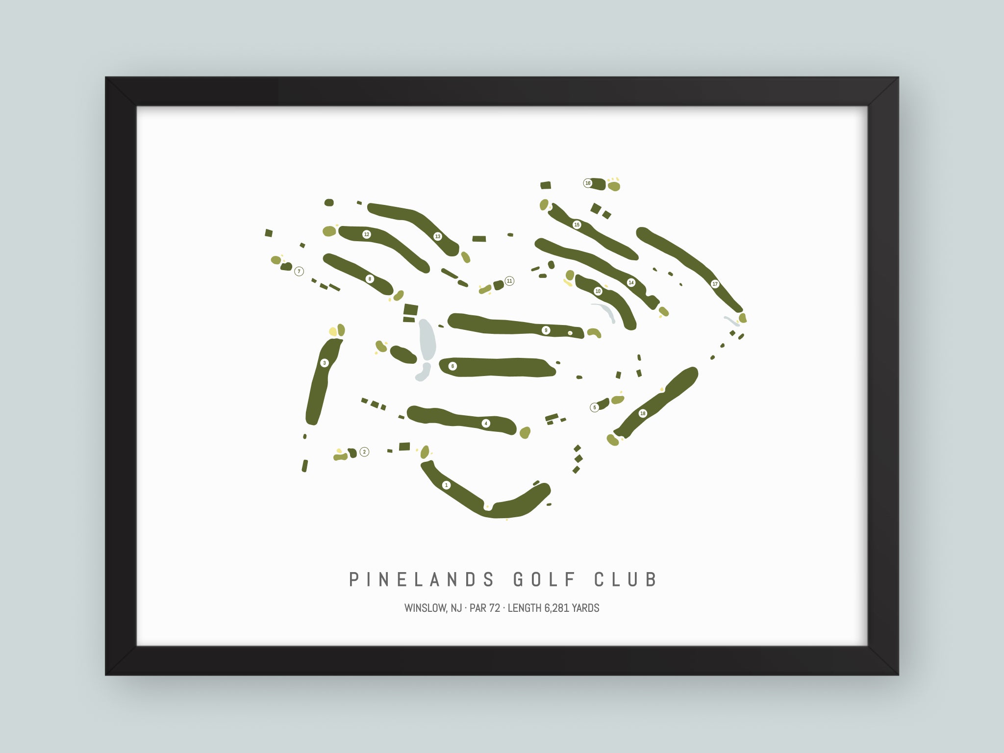 Pinelands-Golf-Club-NJ--Black-Frame-24x18-With-Hole-Numbers