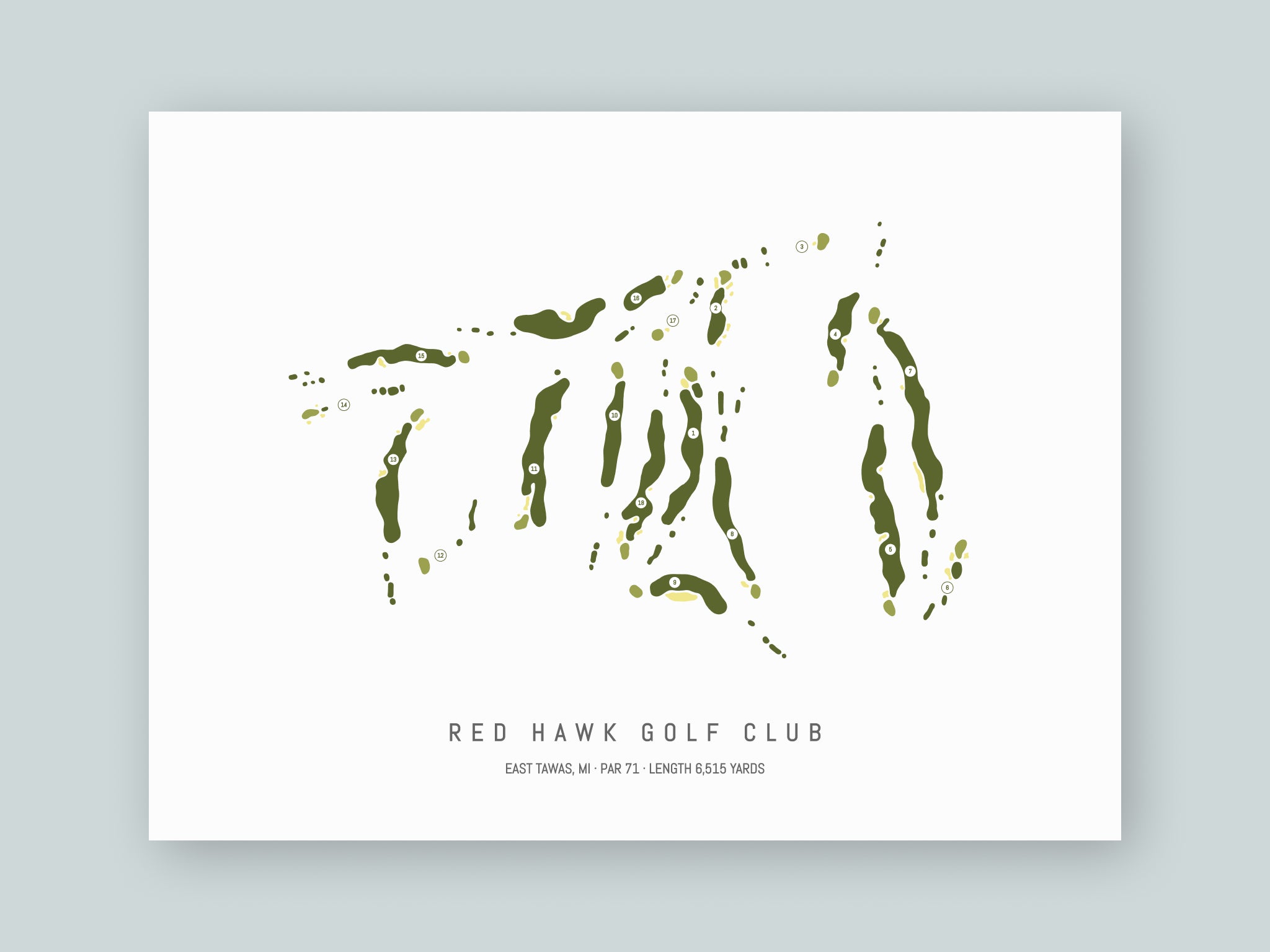 Red-Hawk-Golf-Club-MI--Unframed-24x18-With-Hole-Numbers